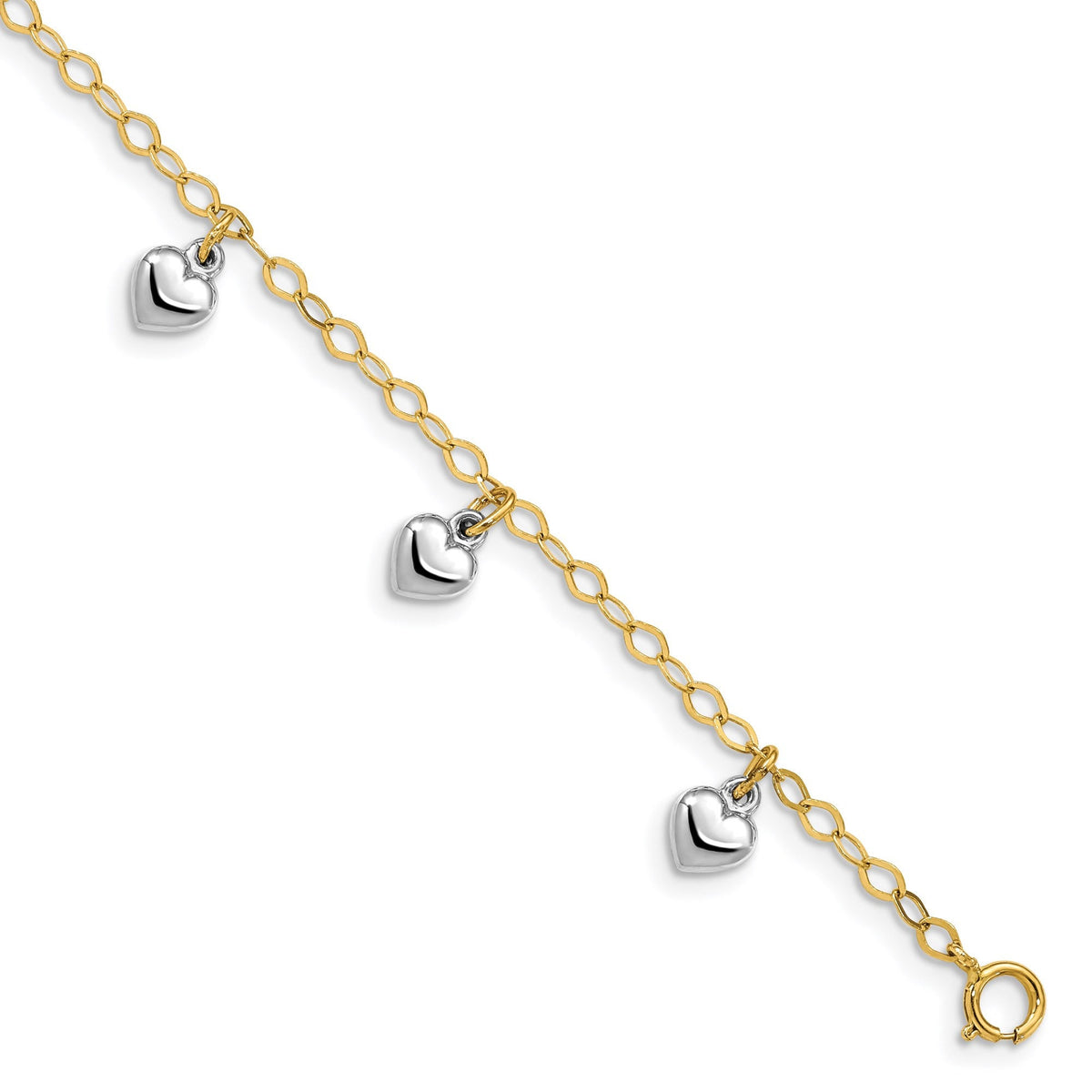 Baby to Toddler Size 14k Two Tone Heart Dangle Bracelet t - 5.5 inches Child Size 6 months to 4 years old - Gift Box Included