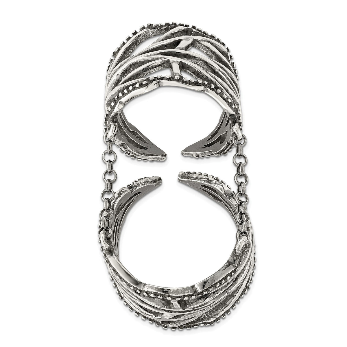 Sterling Silver Full Finger Adjustable Ring Antiqued Polished Textured - Gift Box Included