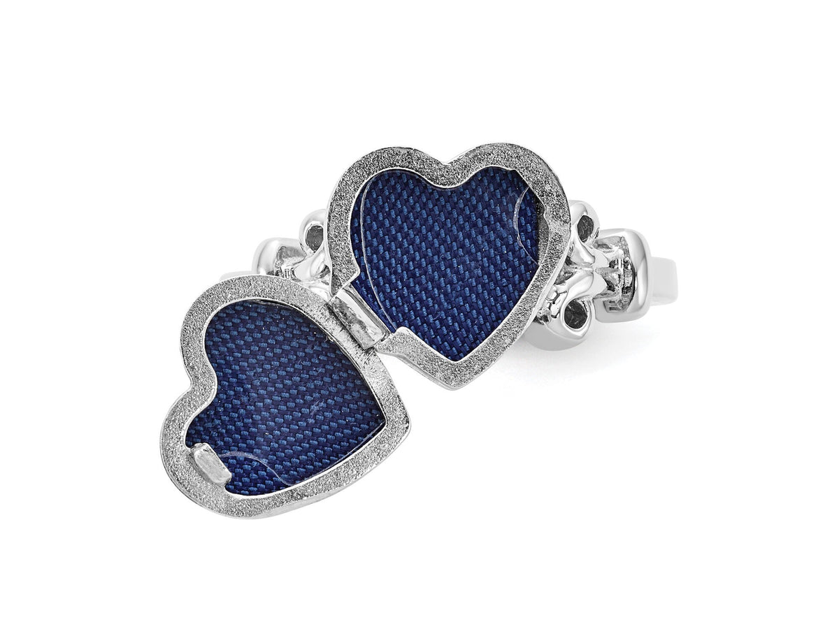 Sterling Silver Rhodium-plated 10mm Heart Locket Ring Gift Box Included