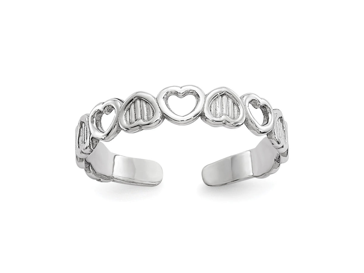 14k White Gold Open Hearts Adjustable Toe Ring - Gift Box Included - Made in USA