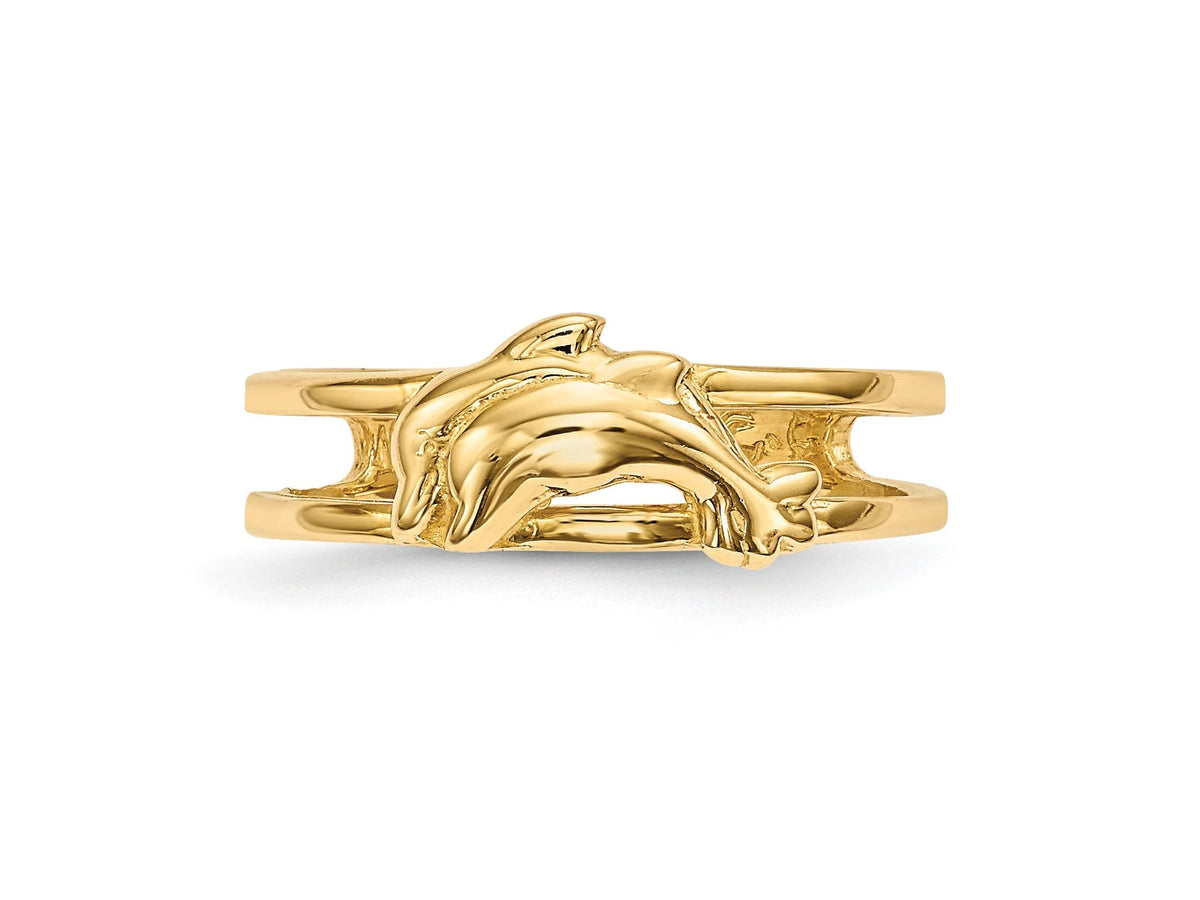 14k Yellow Gold Dolphin Double Band Toe Ring - Gift Box Included - Made in USA