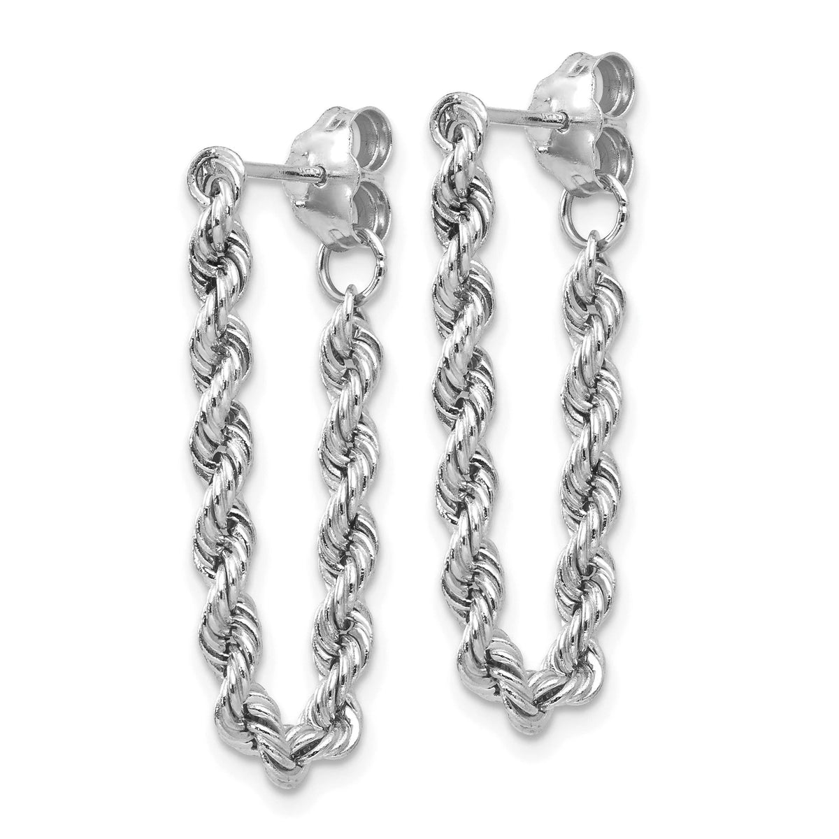 14k White Gold Rope Diamond Cut Dangle Earring Gift Box Included Hoop Rope Earrings