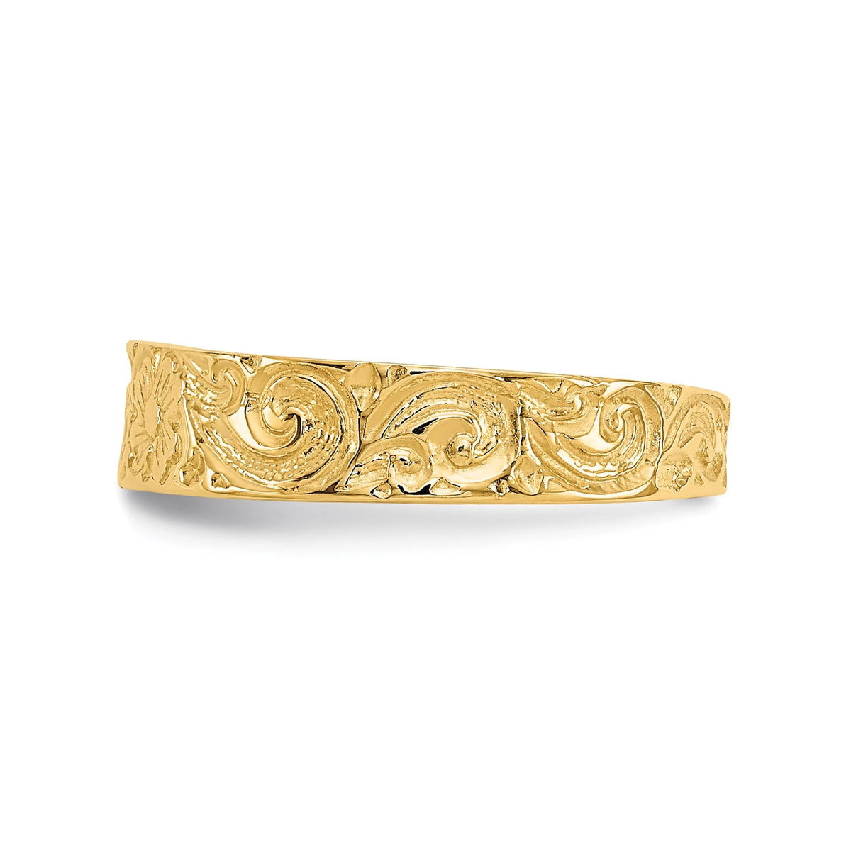 14k Yellow Flower Scroll Toe Ring 5mm Band  - Gift Box Included - Scroll Toe Ring