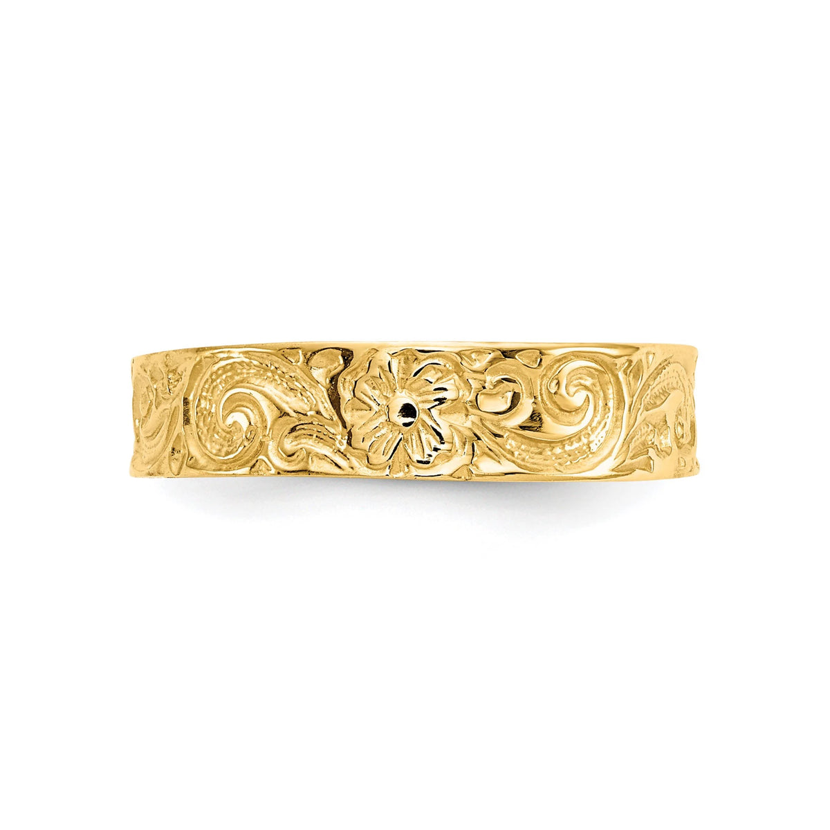 14k Yellow Flower Scroll Toe Ring 5mm Band  - Gift Box Included - Scroll Toe Ring