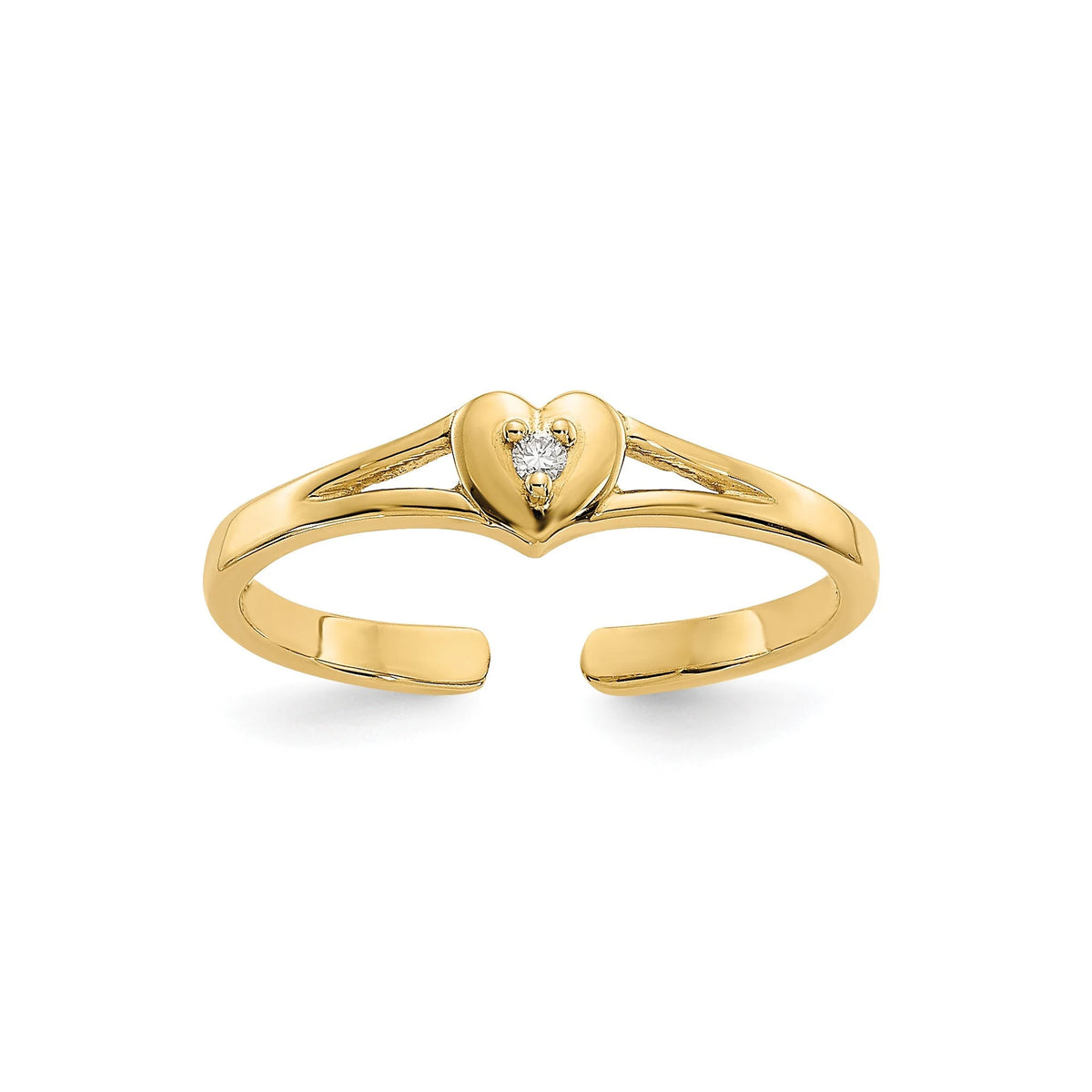 14k Yellow Gold Diamond Adjustable Heart Toe Ring 1mm Thin Band- Gift Box Included