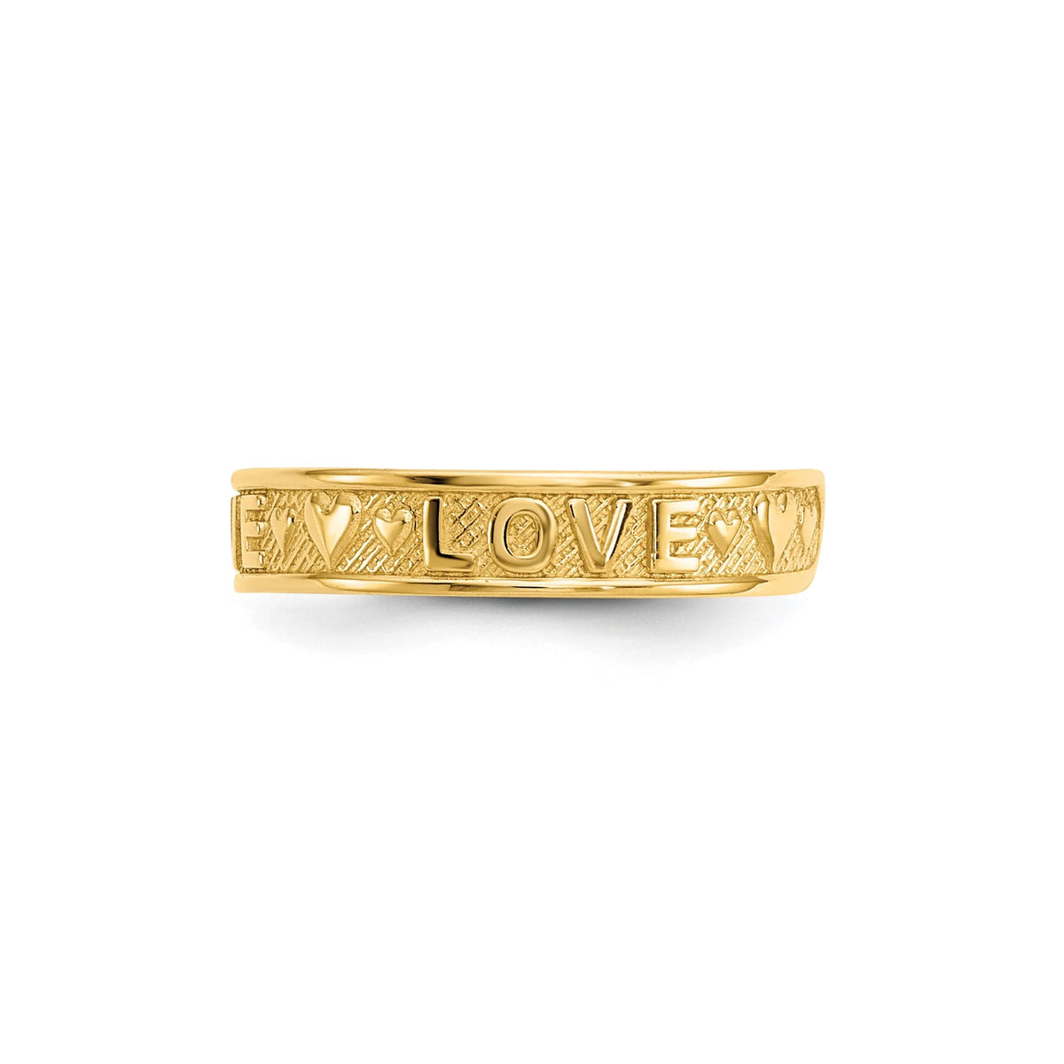 14k Yellow Gold LOVE and Hearts Toe Ring 3mm Band- Gift Box Included - Made in U.S.A.