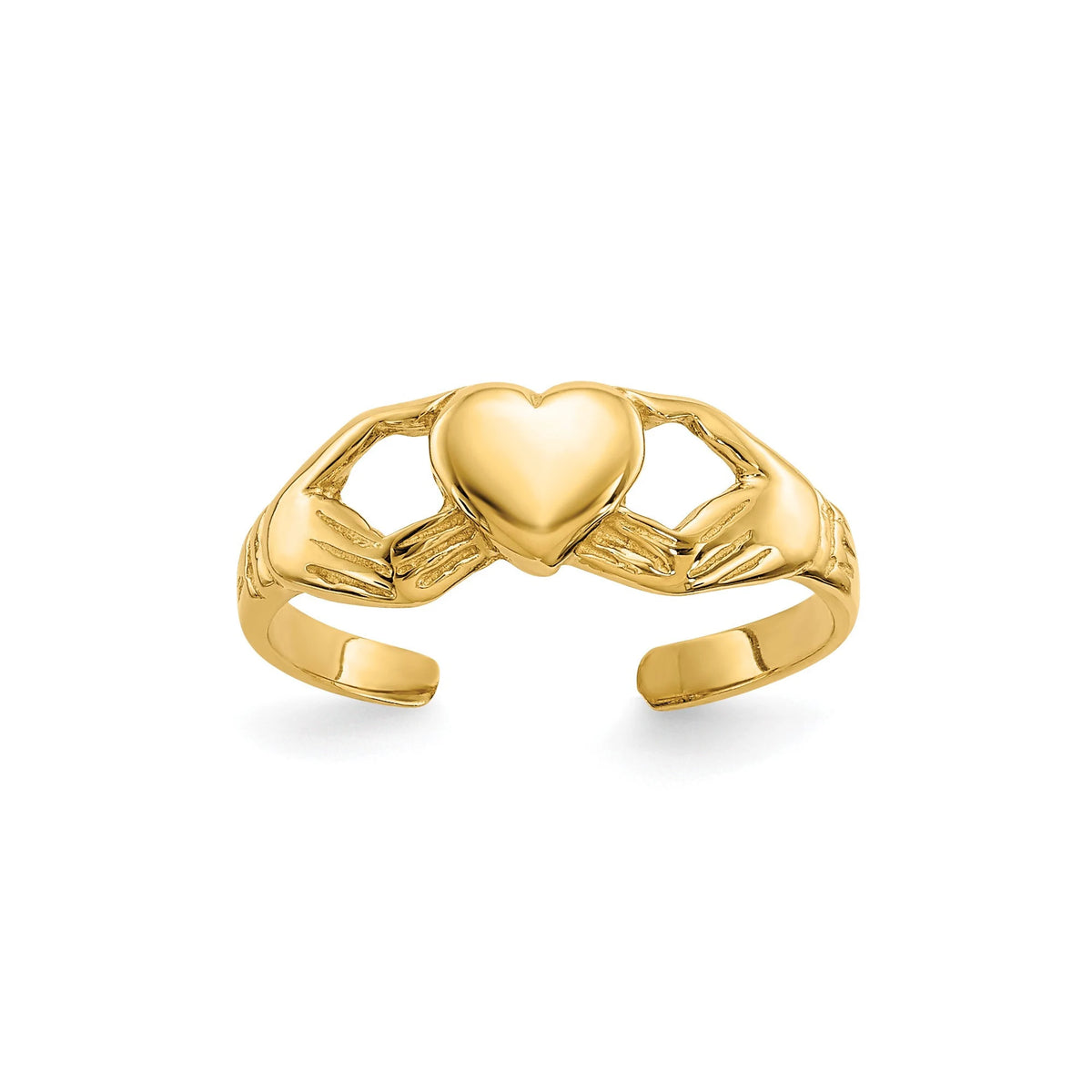 14k Yellow Gold Solid Polished Claddagh  Toe Ring - Gift Box Included - Made in USA