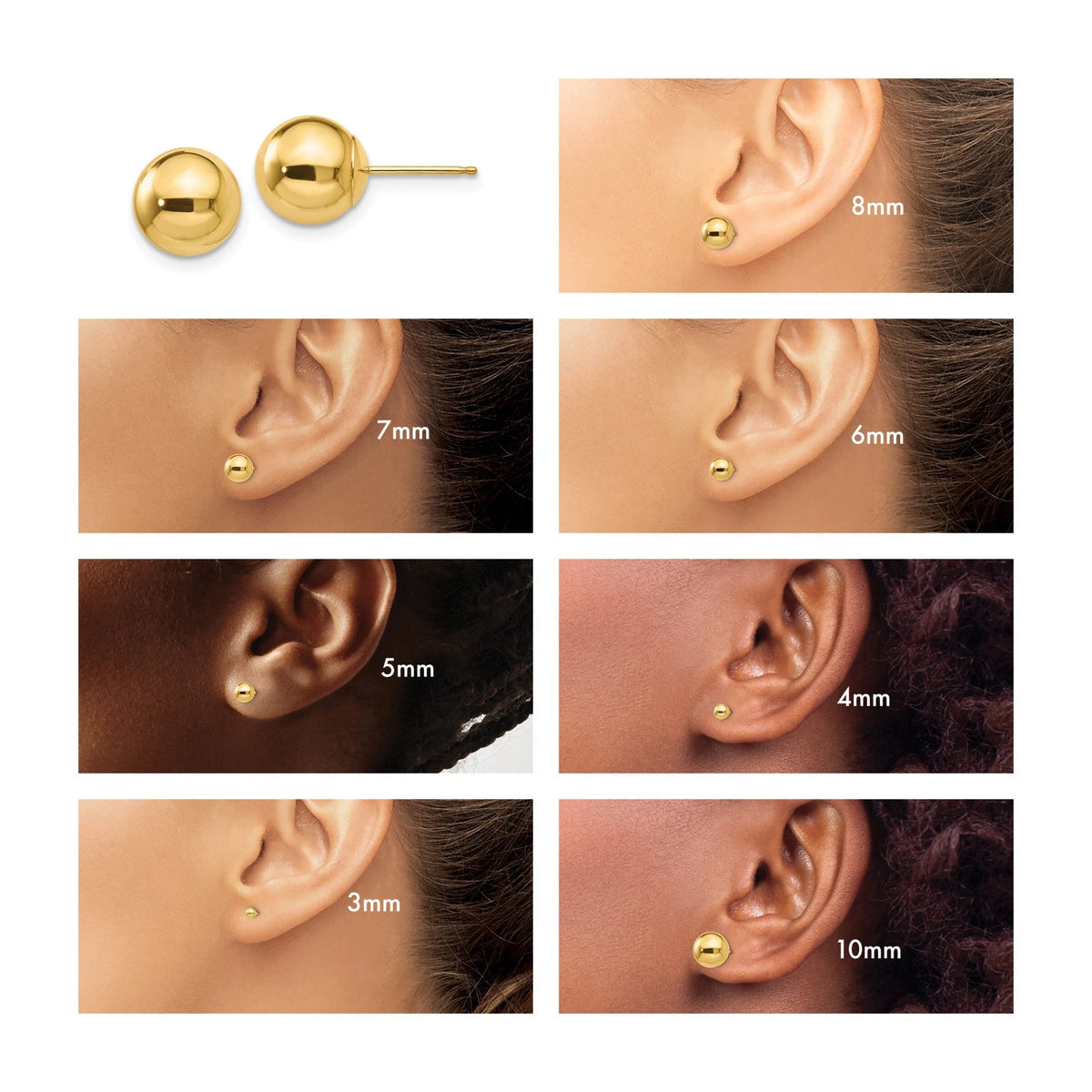 14k Yellow Gold Ball Post Earrings 3mm to 10mm Sizes Available Genuine 14k Yellow Gold (Not Plated or Filled) Made in USA Gift Box Included