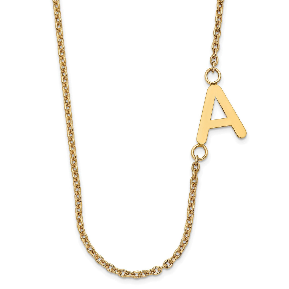 Offset Initial Necklace with Bold Letter Sterling Silver & 10k and 14k Yellow White and Rose Gold Gift Box Included