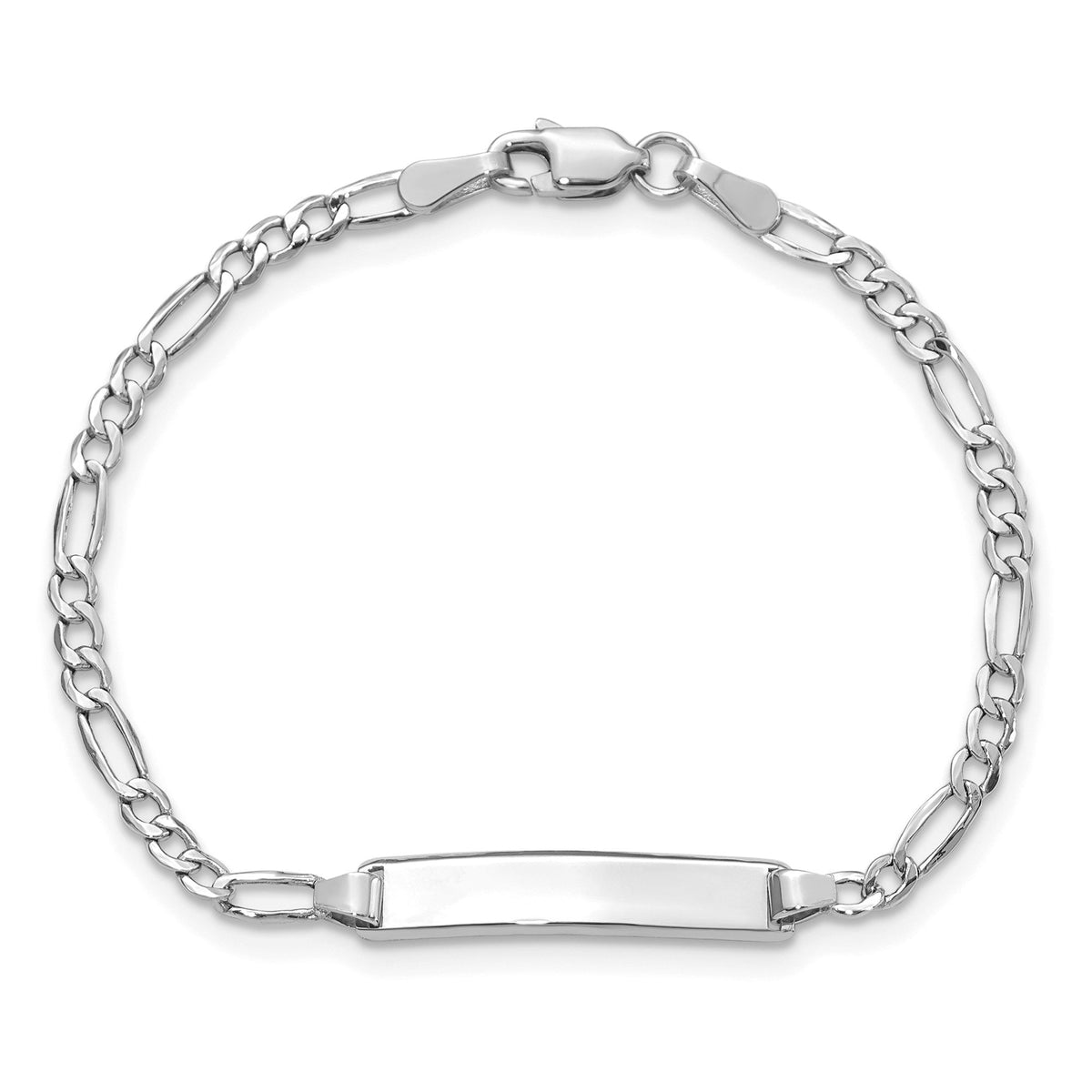 Children's 14k White Gold Personalized ID Figaro Bracelet - 5.5in, 6in, & 7inches  ENGRAVING  6 months -7 Years Old - Gift Box Included