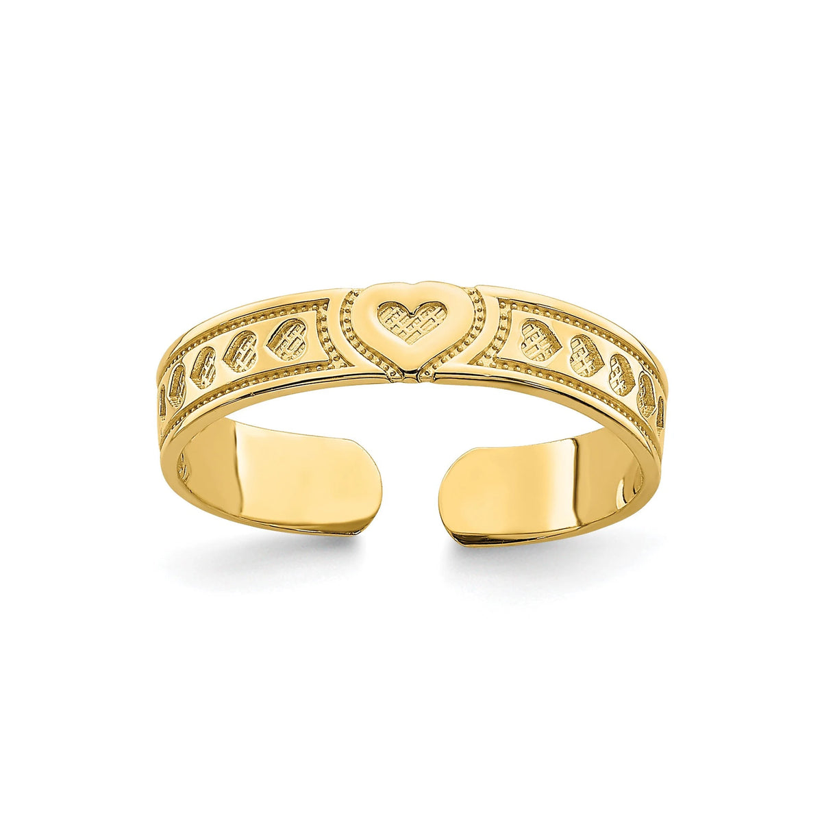 14k Yellow Gold Engraved Heart Adjustable Toe Ring  Band (Not Plated or Filled) Genuine 14k Yellow Gold - Gift Box Included - Made in USA