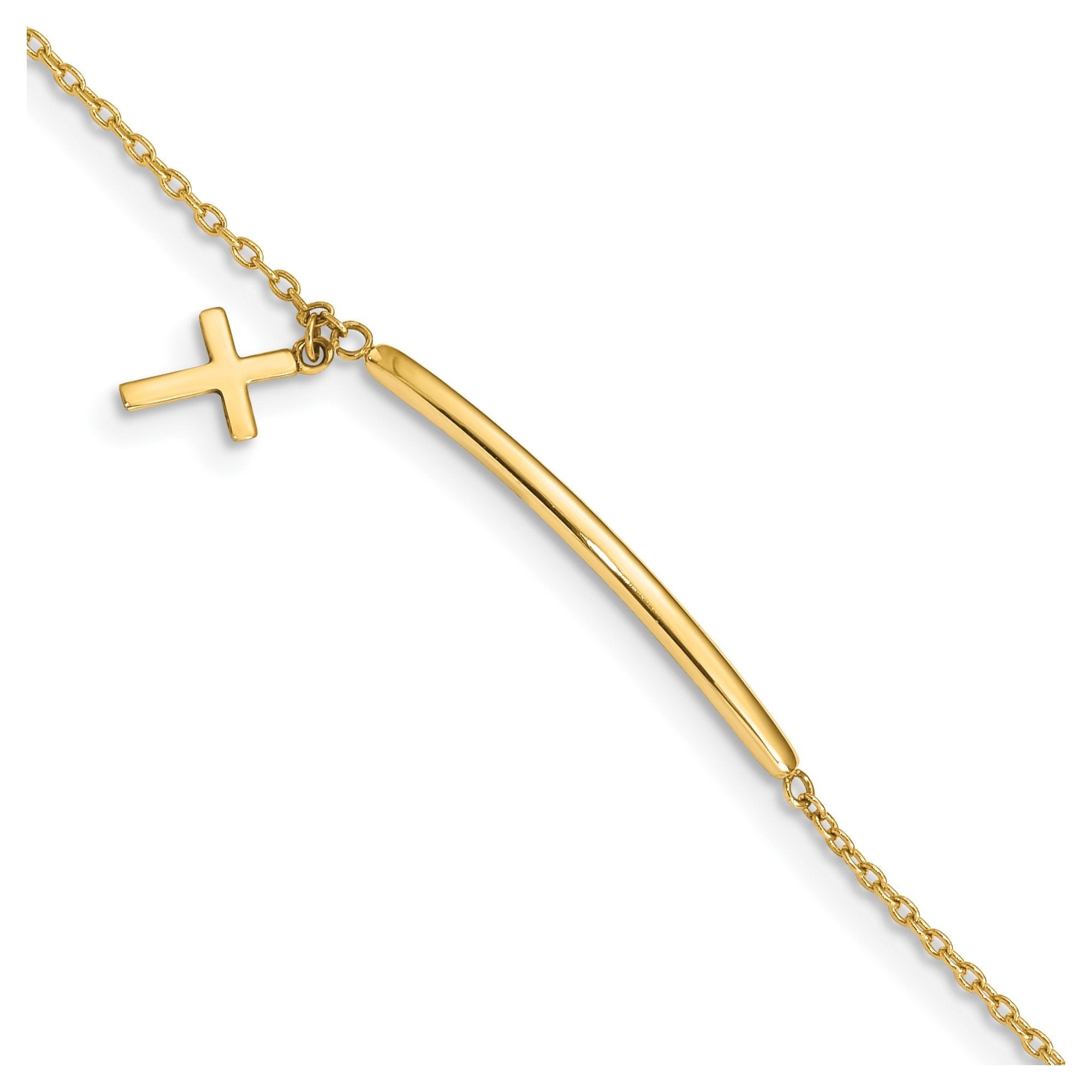 14K Yellow Gold Baby ID Bracelet with Cross, 5.5