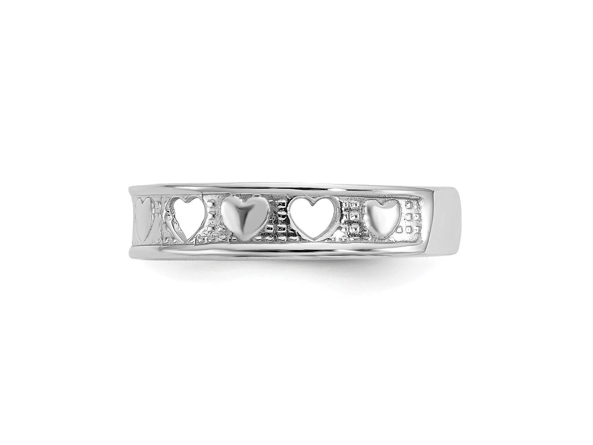 14k White Gold Open Hearts Toe Ring 3mm Band- Gift Box Included