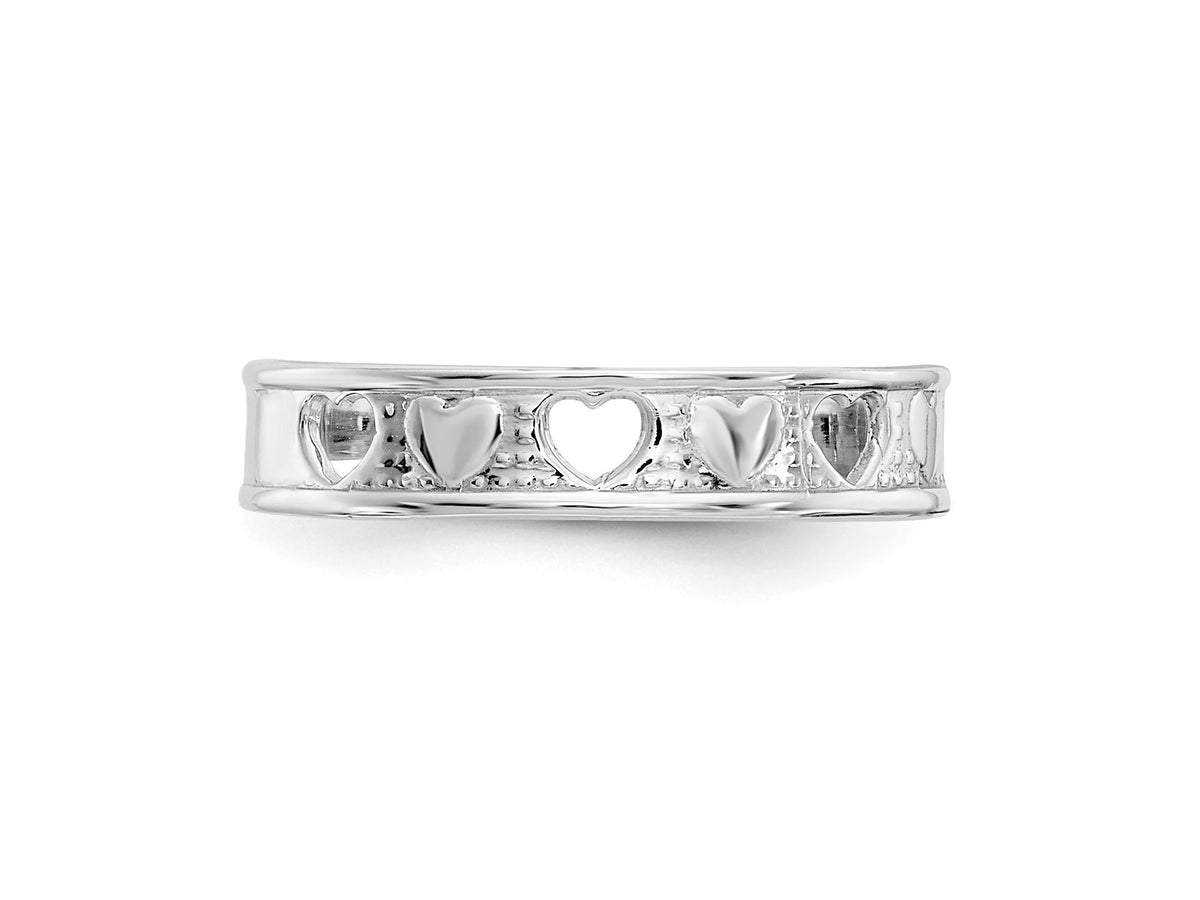 14k White Gold Open Hearts Toe Ring 3mm Band- Gift Box Included