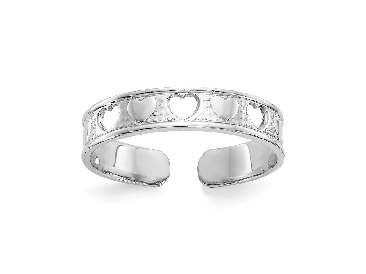 14k White Gold Open Hearts Toe Ring 3mm Band- Gift Box Included