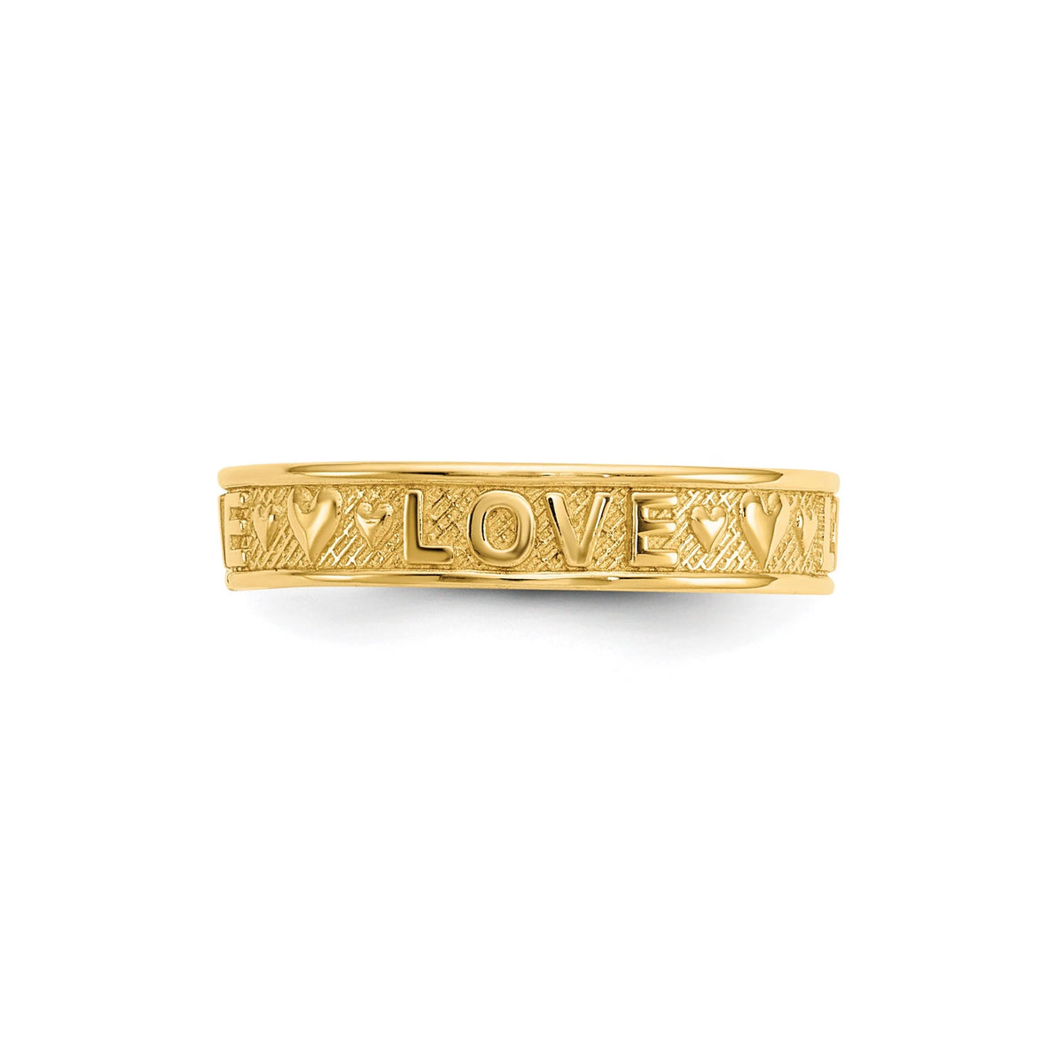 14k Yellow Gold LOVE and Hearts Toe Ring 3mm Band- Gift Box Included - Made in U.S.A.