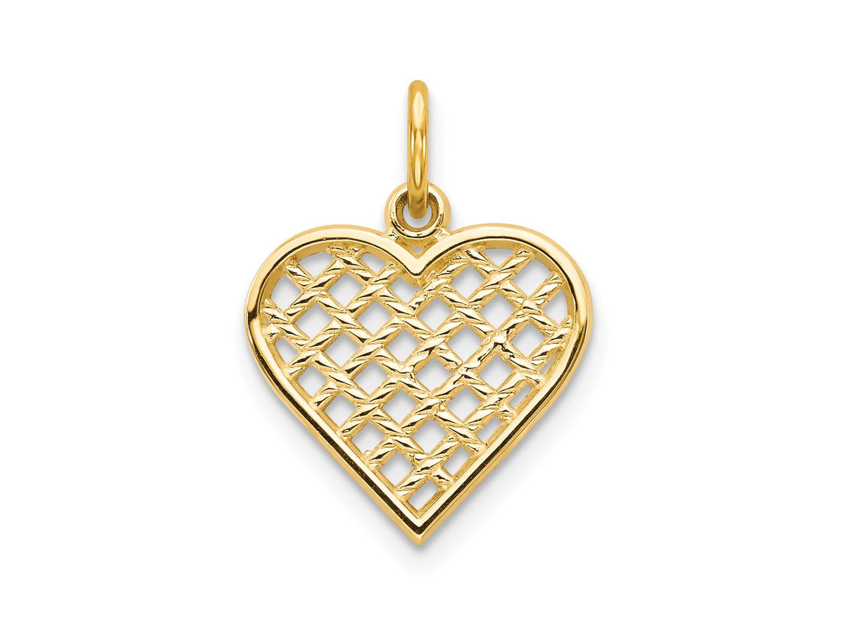 Small 10K Yellow Gold Pattern Heart Pendant / Gift Box Included / 10k Gold Heart Charm / Made in USA