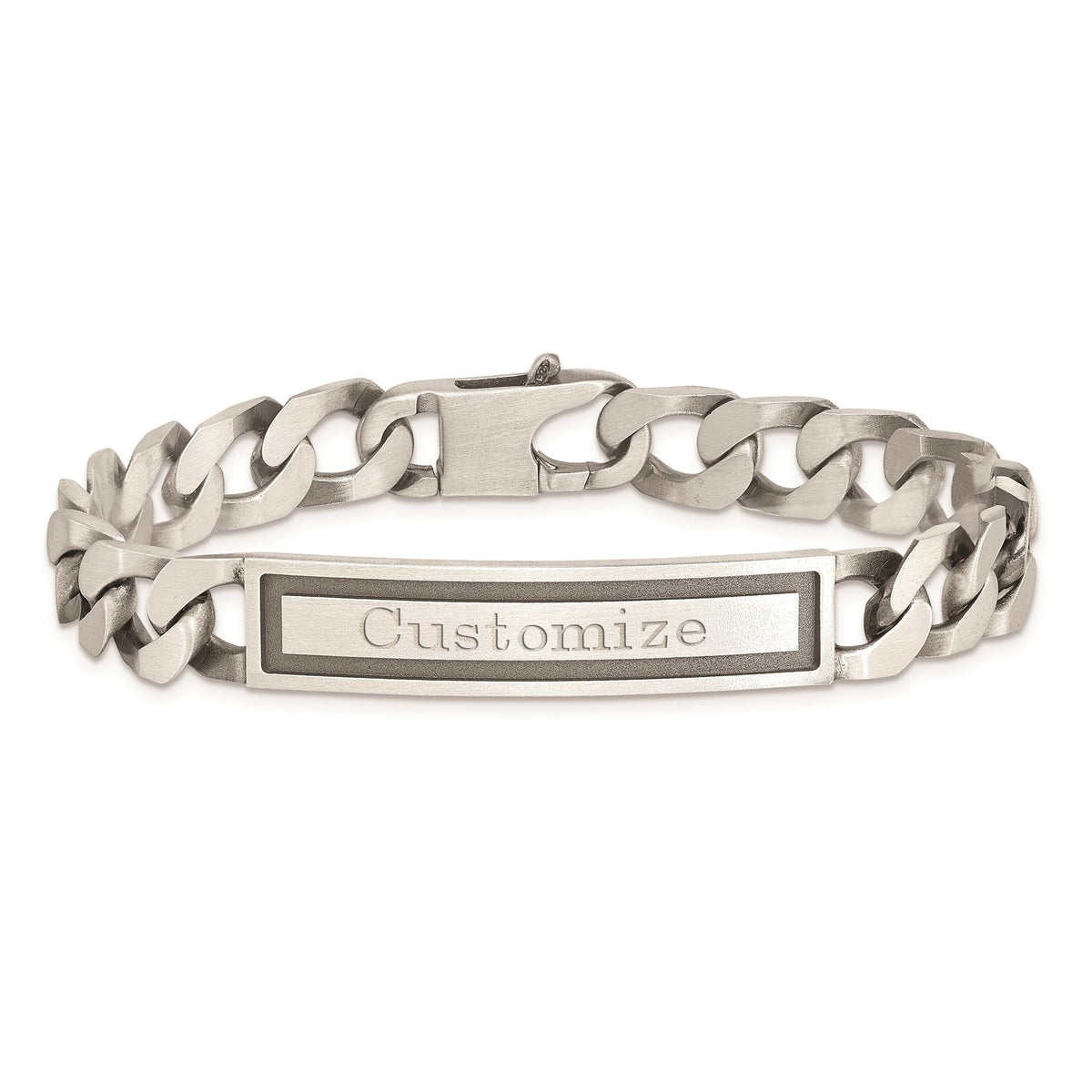 Mens Solid Antiqued Sterling Silver Personalized ID Cuban / Curb Bracelet  7.5 inches or 8 inches Front & Back Engraving - Gift Box Included