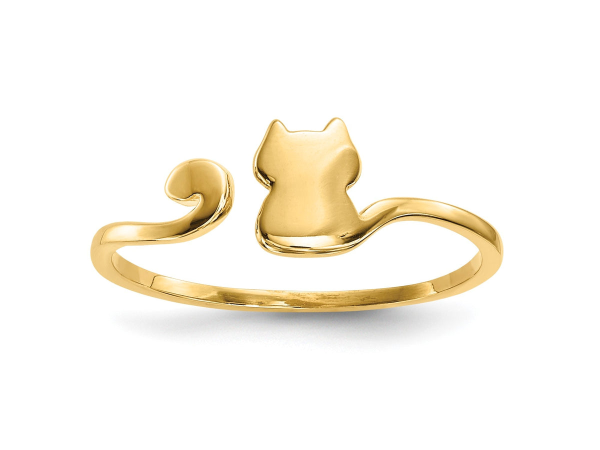 14k Yellow Gold Adjustable Cat Ring / Band Size / Cat Cuff Ring / Gift Box Included