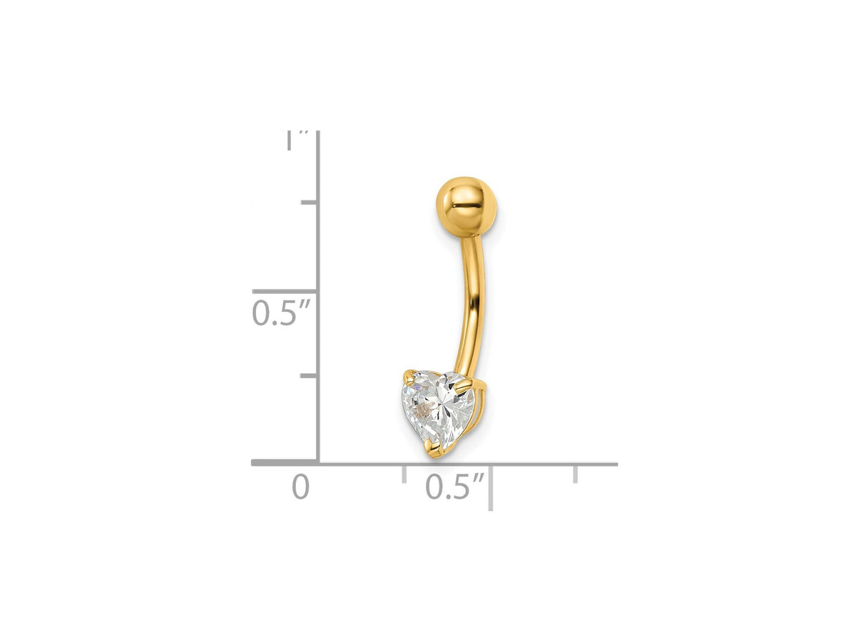 10k or 14k Yellow Gold Heart Shaped CZ Belly Ring / 14k Heart Belly Button Ring / Gold Navel Ring / Heart Belly Ring Gold Gift Box Included