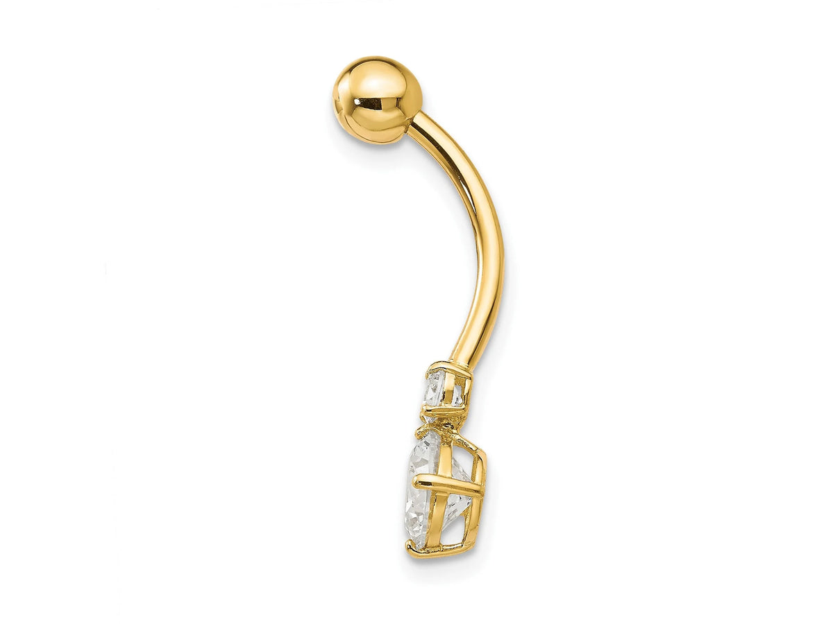 10k Yellow Gold Polished  CZ Belly Ring / 10k Belly Button Ring / Gold Navel Ring / Belly Ring Real Gold Gift Box Included