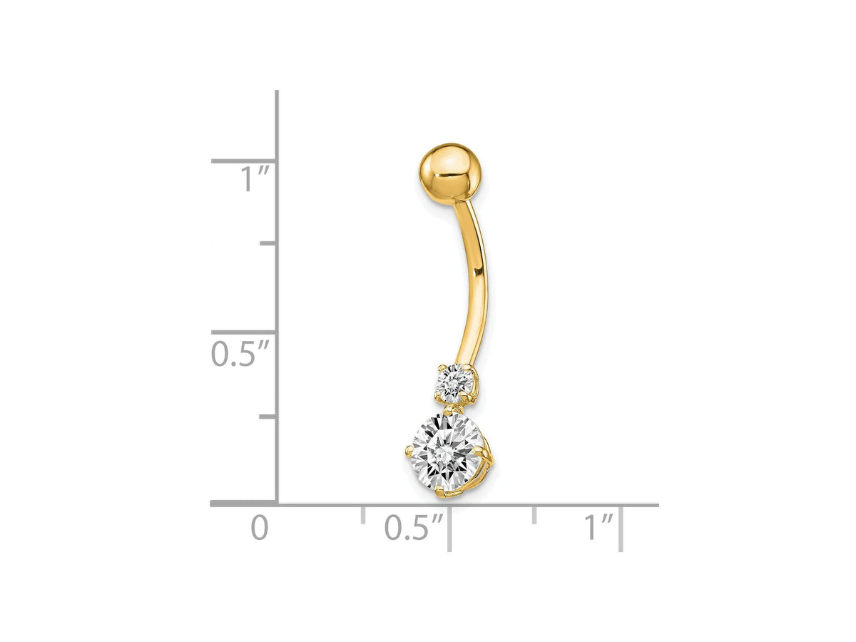 10k Yellow Gold Polished  CZ Belly Ring / 10k Belly Button Ring / Gold Navel Ring / Belly Ring Real Gold Gift Box Included