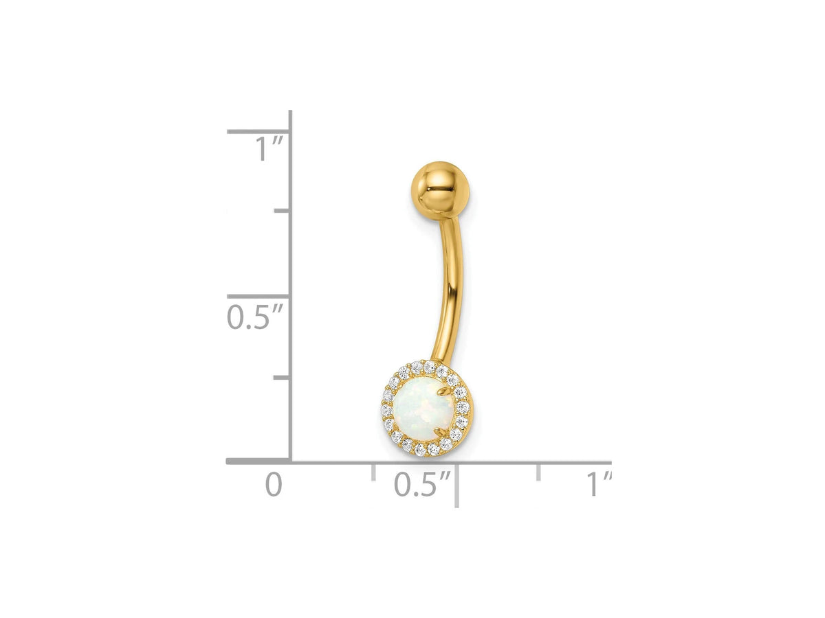 14k Yellow Gold Opal CZ Belly Ring / 14k Opal Belly Button Ring / Gold Navel Ring / Belly Ring Real Gold Gift Box Included / 14 Gauge