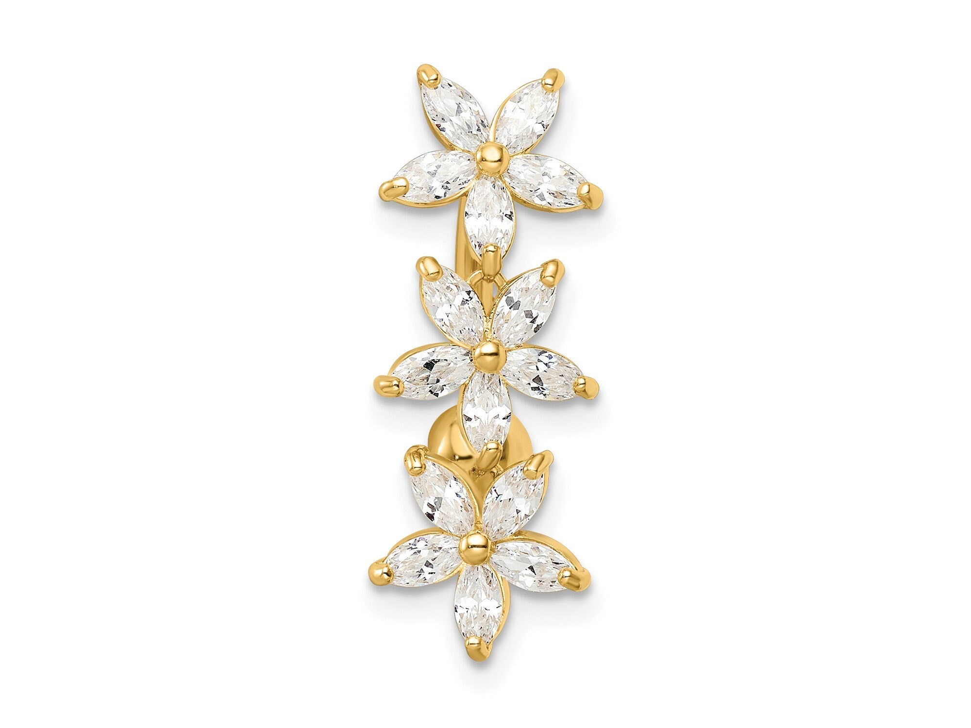 14K Yellow Gold with CZ Belly Ring 2024 Blossoms 7023