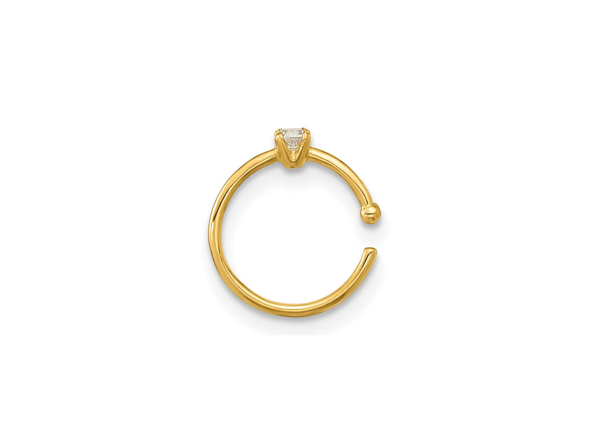 14k Yellow Gold 20 Gauge CZ Hoop Nose Ring Body Jewelry Gift Box Included / Nose Hoop w/ Cubic Zirconia CZ / 14k Nose Ring / Gold Nose Hoop