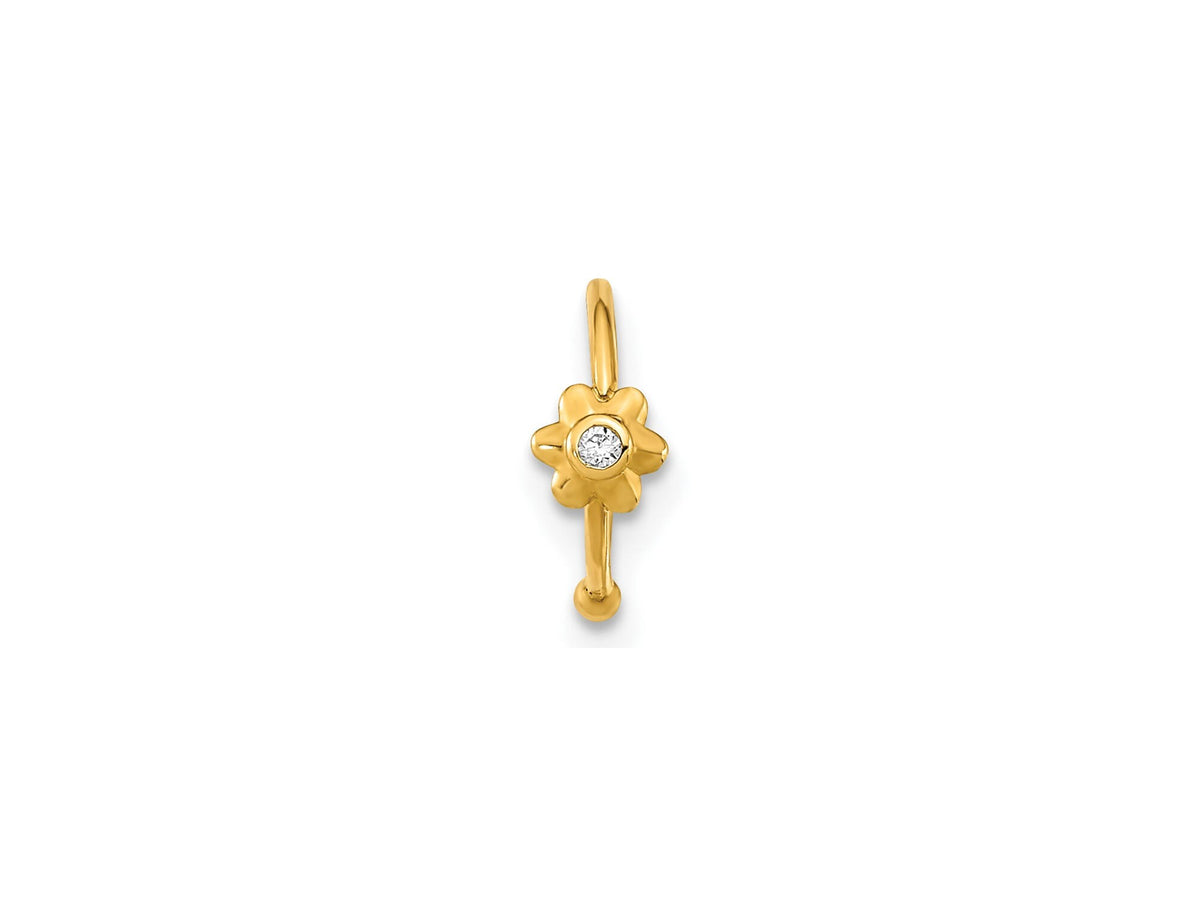 14k Yellow Gold 18 Gauge Flower CZ Hoop Nose Ring Body Jewelry Gift Box Included / Nose Hoop w/ Cubic Zirconia CZ / 14k Flower Nose Ring