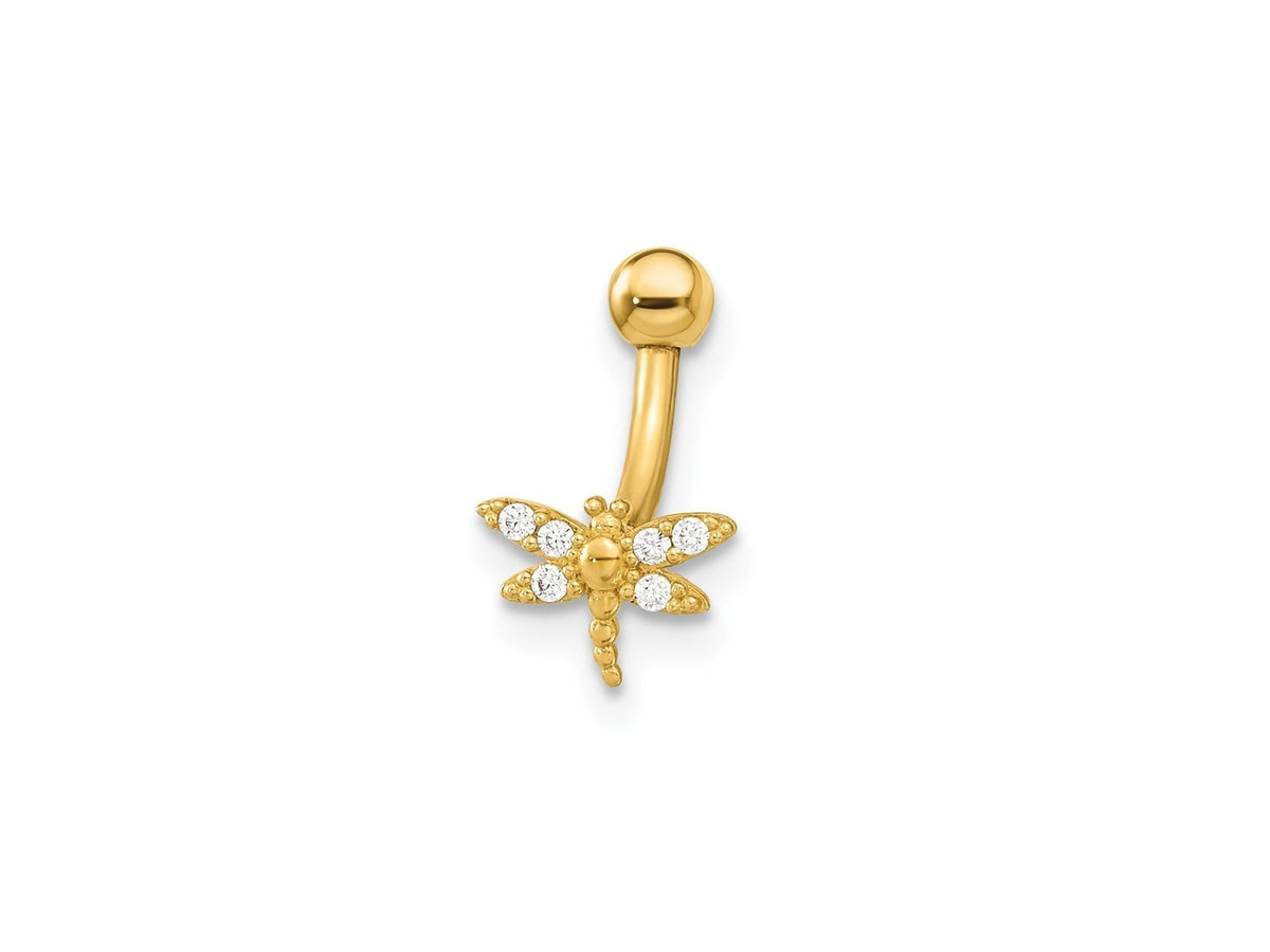 14k Yellow Gold 14 Gauge Dragonfly CZ Eyebrow Jewelry / Dragonfly Body Jewelry / Gift Box Included / 14k Dragonfly Eyebrow Barbell Post