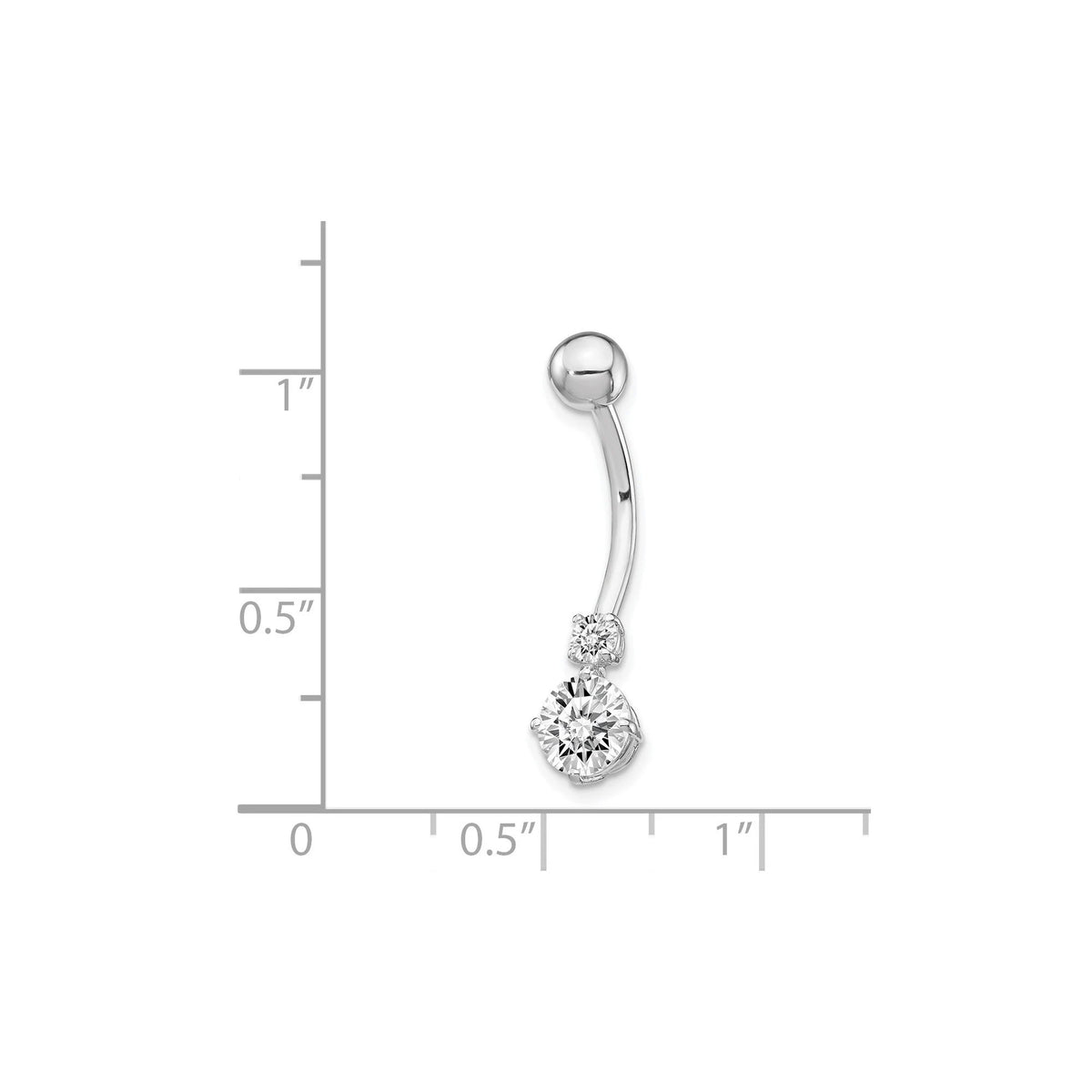10k White Gold Polished 3mm & 6mm CZ Dangle Belly Ring / 10k Belly Button Ring / Gold Navel Ring / Belly Ring Real Gold Gift Box Included