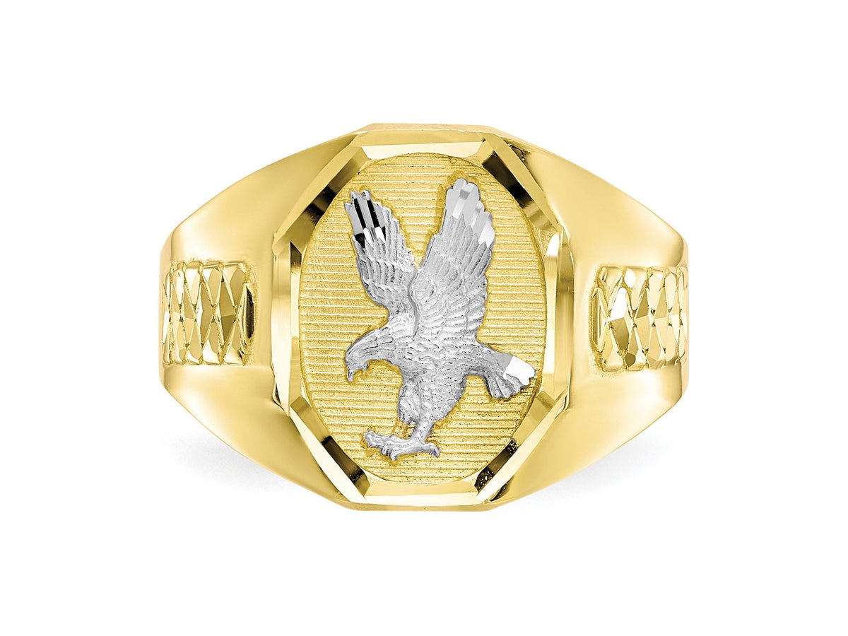 Mens Eagle Ring 10k Yellow Gold and Rhodium Men's Eagle Ring / US Military Ring Gift Box Included / Double Eagle Ring / Made in USA