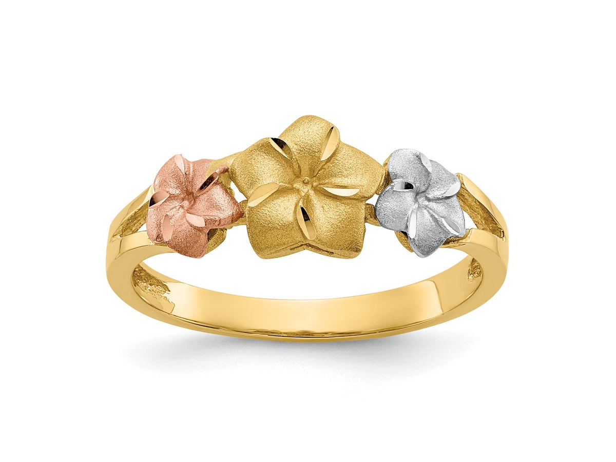 14k Tri Colored Gold Plumeria Ring / Women's Plumeria Ring Band Size 4.75 - 9 Made in USA Gift Box Included