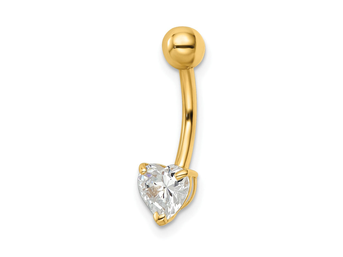 10k or 14k Yellow Gold Heart Shaped CZ Belly Ring / 14k Heart Belly Button Ring / Gold Navel Ring / Heart Belly Ring Gold Gift Box Included