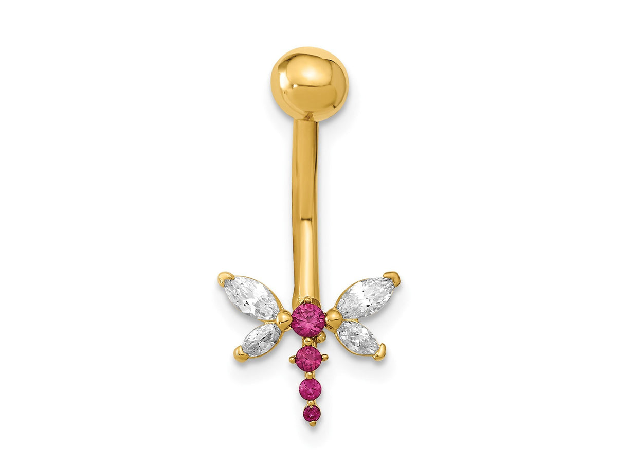 14k Yellow Gold  Dragonfly CZ Belly Ring / 14k Dragonfly Belly Button Ring / Gold Navel Ring / Belly Ring Real Gold Gift Box Included