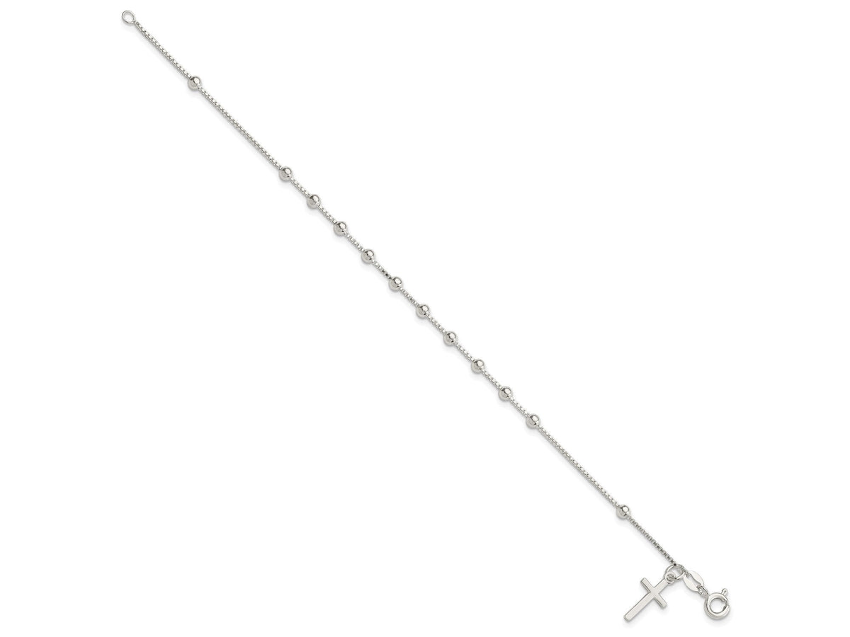Sterling Silver Polished Cross Rosary 7.25 inch Bracelet - Gift Box Included / Silver Rosary Bracelet / Italian Silver