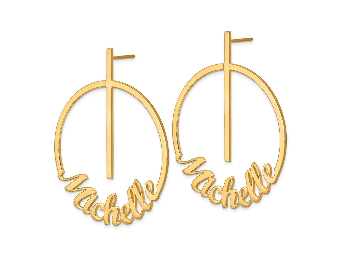 Personalized Circle Nameplate Dangle Earrings Sterling Silver, Gold Plated Sterling Silver, &  10k Gift Box Included