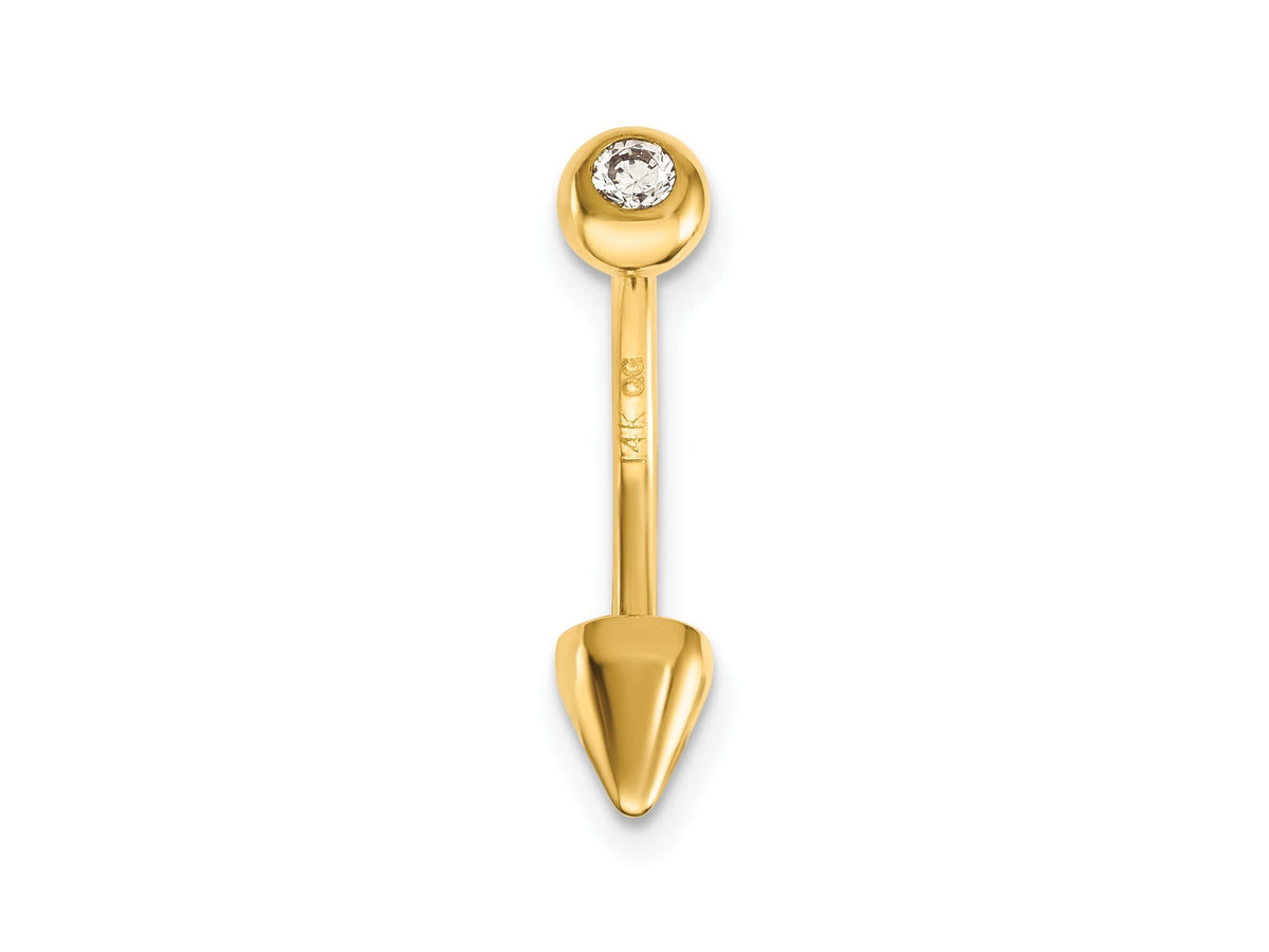 Solid 14k Yellow Gold 14 Gauge Triangle CZ Belly Ring / 14k Cone Belly Button Ring / Gold Navel Ring/ Belly Ring Real Gold Gift Box Included