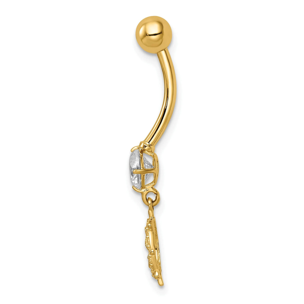 14k Yellow Gold Anchor and Ships Wheel CZ Belly Ring / 14k Naval Belly Button Ring / Gold Navel Ring / Tummy Ring Real Gold w/  Gift Box