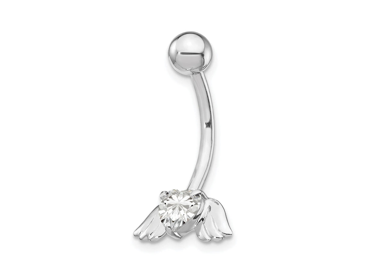10k White Gold Dangly Belly Ring with CZ Cubic Zirconia / 10k Belly Button Ring / Gold Navel Ring / Belly Ring Real Gold Gift Box Included