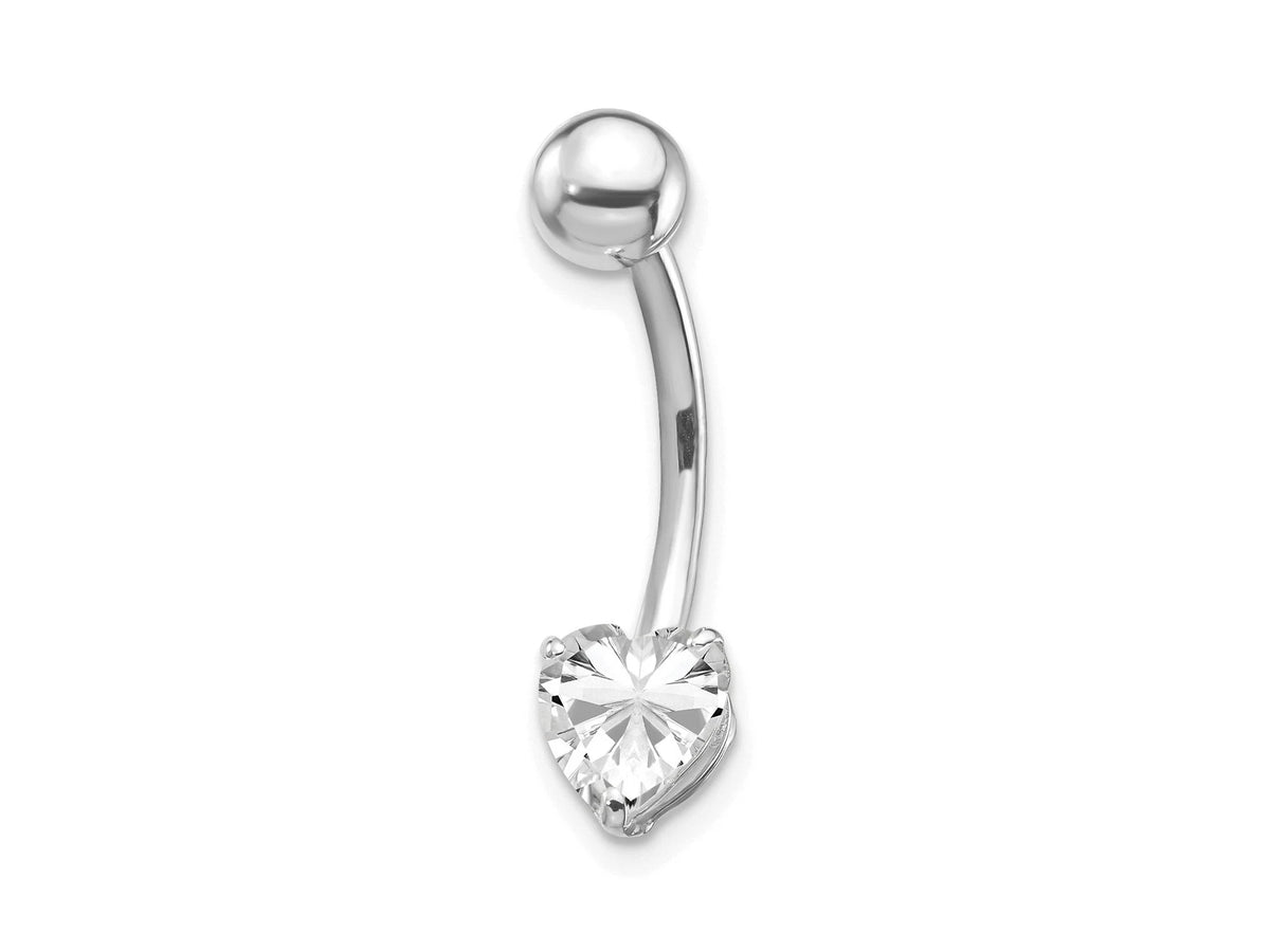 10k White Gold Heart Shaped CZ Belly Ring / 10k Heart Belly Button Ring / Gold Navel Ring / Heart Belly Ring Gold Gift Box Included