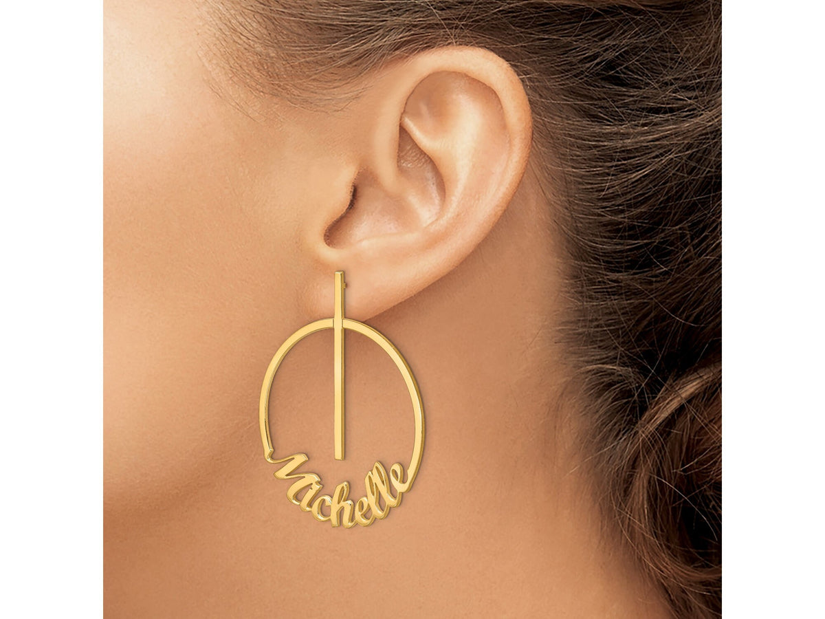 Personalized Circle Nameplate Dangle Earrings Sterling Silver, Gold Plated Sterling Silver, &  10k Gift Box Included