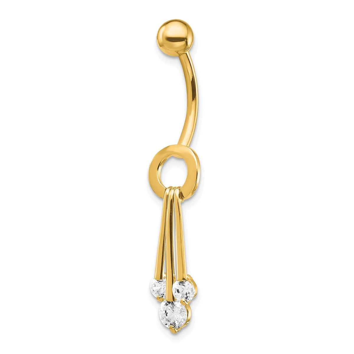 10k Yellow Gold Dangly Belly Ring with CZ Cubic Zirconia / 10k Belly Button Ring / Gold Navel Ring / Belly Ring Real Gold Gift Box Included