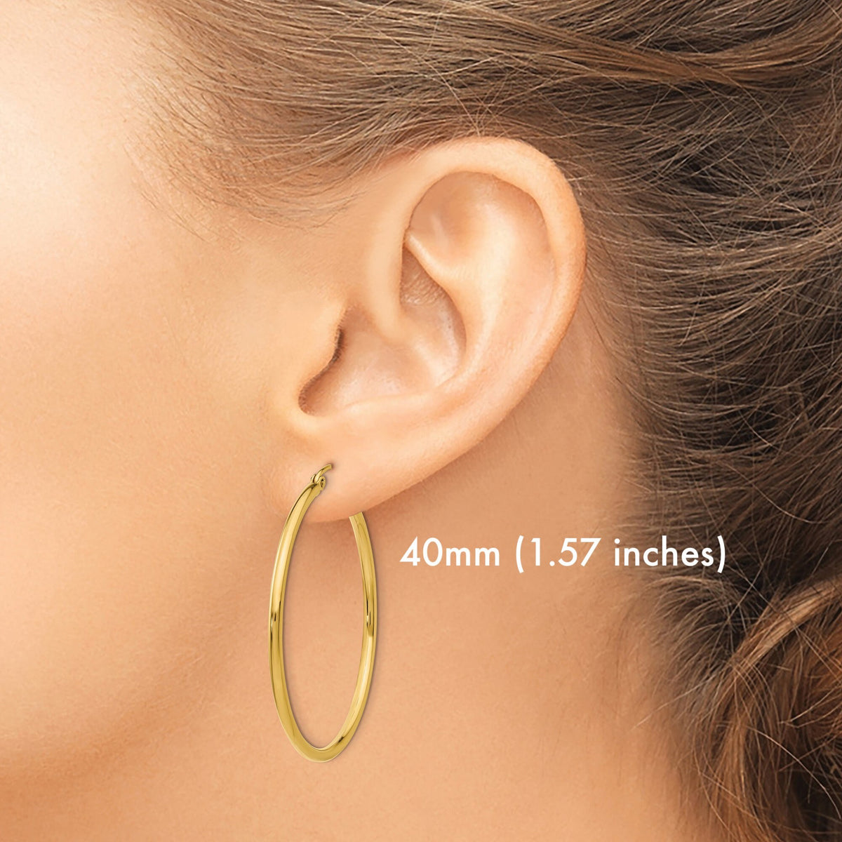 14k Yellow Gold Classic Hoops with Wire Clutch - Polished 2mm Yellow Gold Earrings (Not Plated or Filled) Gift Box Included - Ships Next Day
