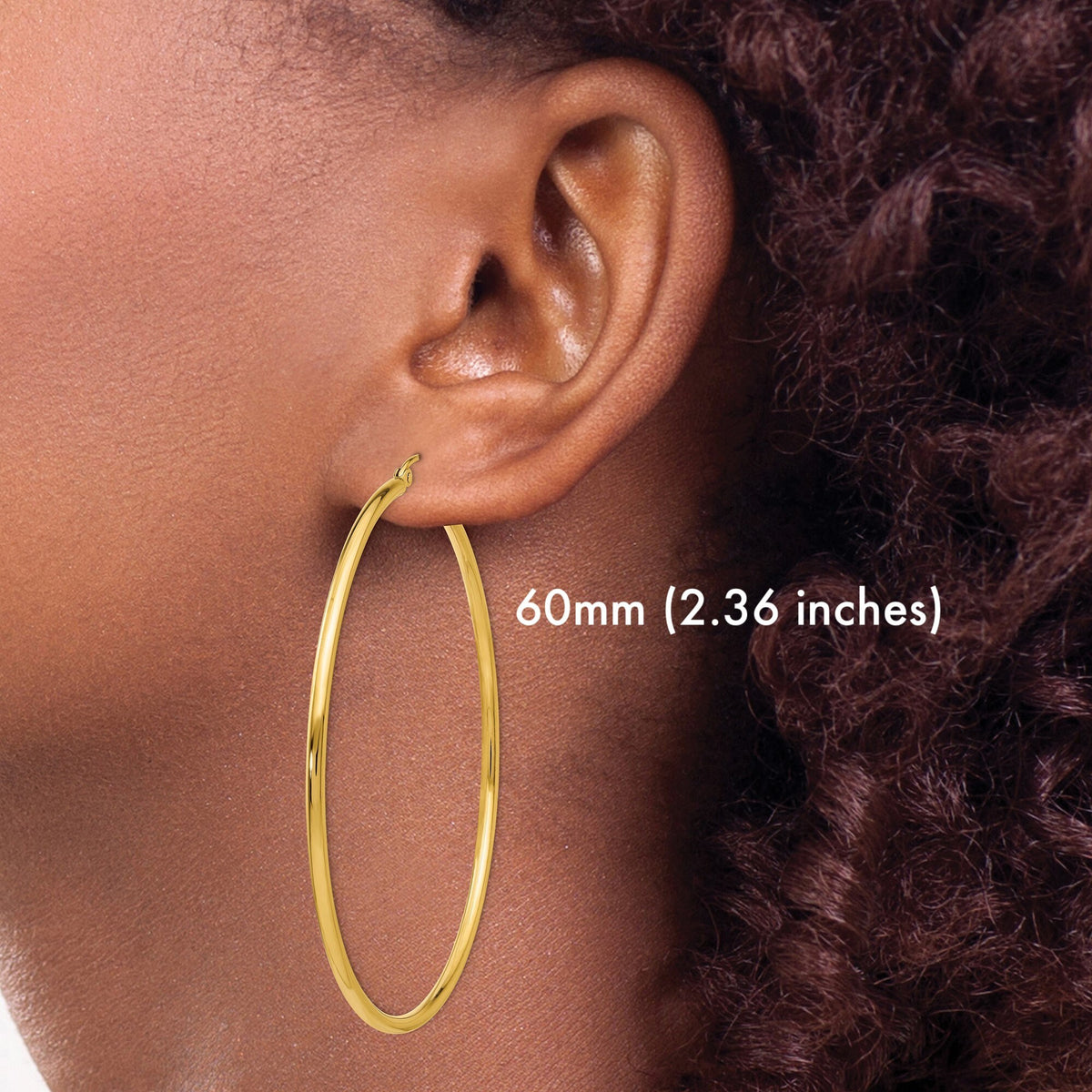 14k Yellow Gold Classic Hoops with Wire Clutch - Polished 2mm Yellow Gold Earrings (Not Plated or Filled) Gift Box Included - Ships Next Day