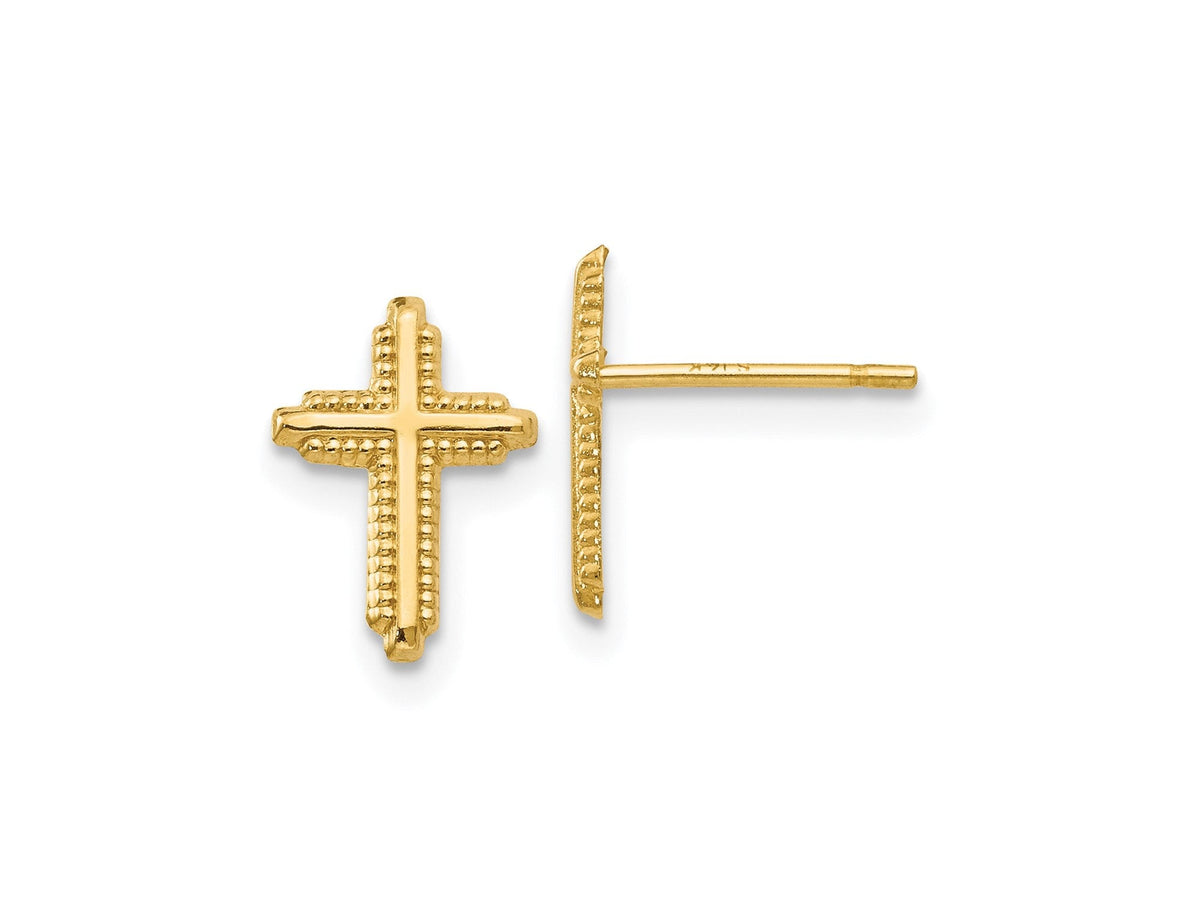 14K Yellow Gold Polished Cross Post Earrings Gift Box Included 1 Size Fits All - Ships Next Business Day