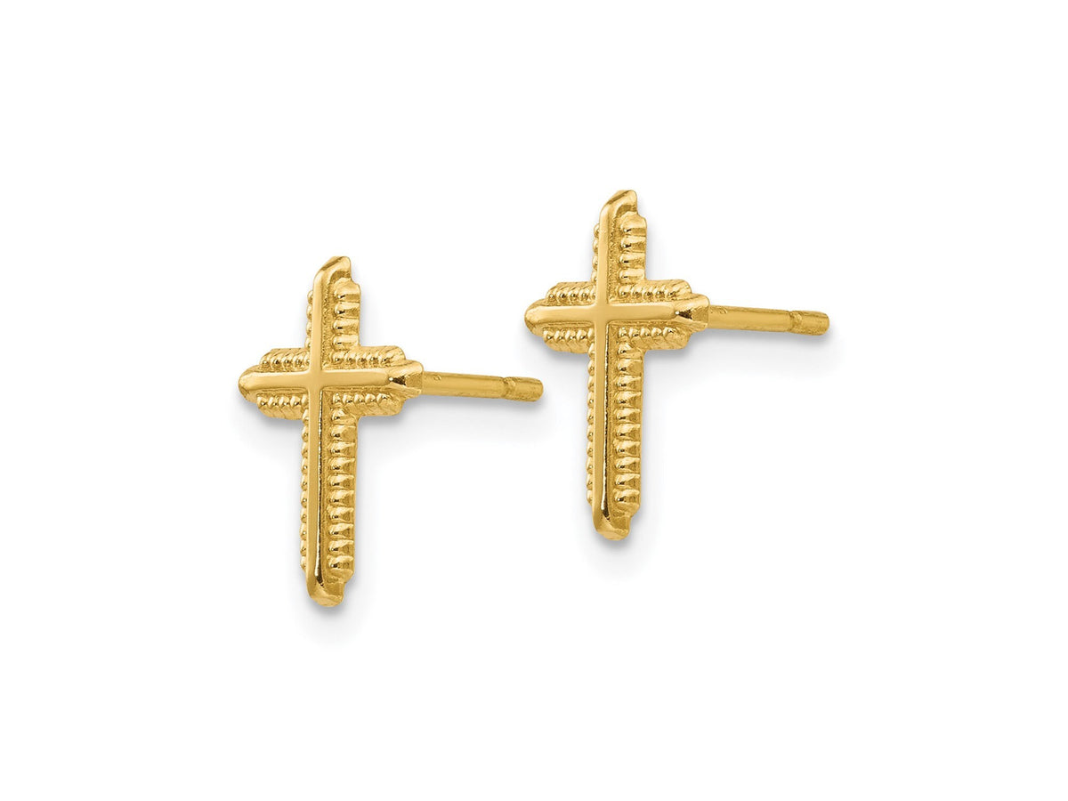 14K Yellow Gold Polished Cross Post Earrings Gift Box Included 1 Size Fits All - Ships Next Business Day