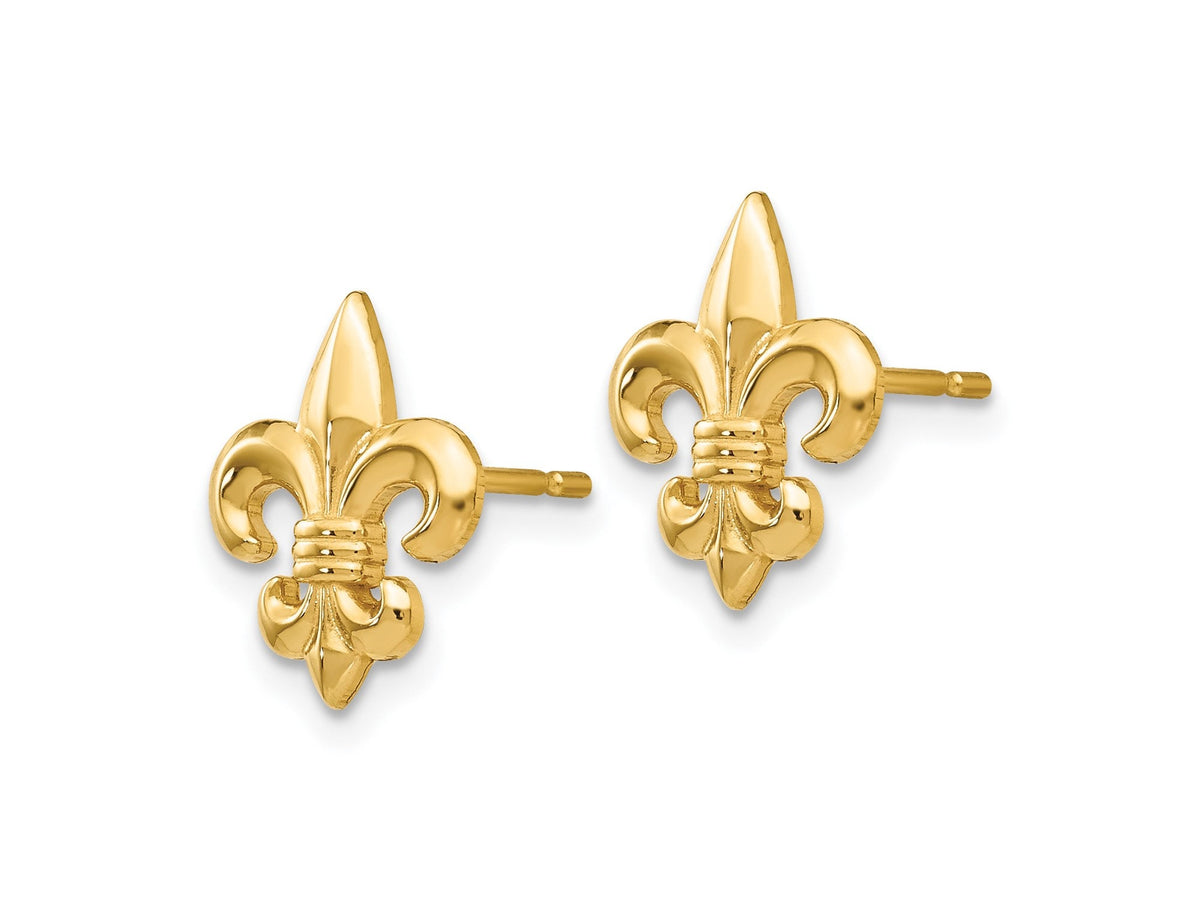 14k Yellow Gold Polished Fleur De Lis Earrings  /Made in USA / French Gold Fleur Pendant / Gift Box Included / Ships Next Business Day