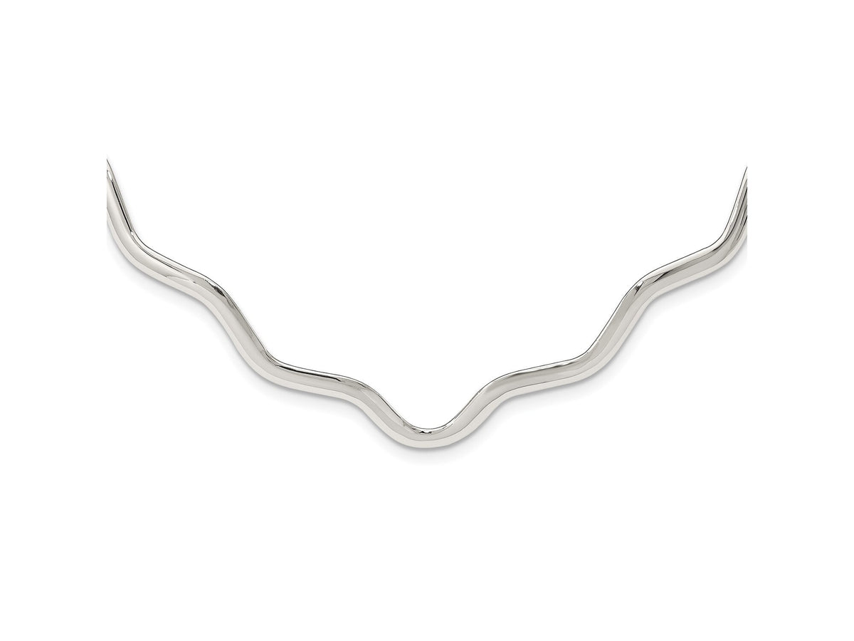 Sterling Silver Wavy V-Shape Neck Collar Solid V Neck Collar Slip on Solid Sterling 17 Grams 14 inches Jewelry Collar Gift Box Included